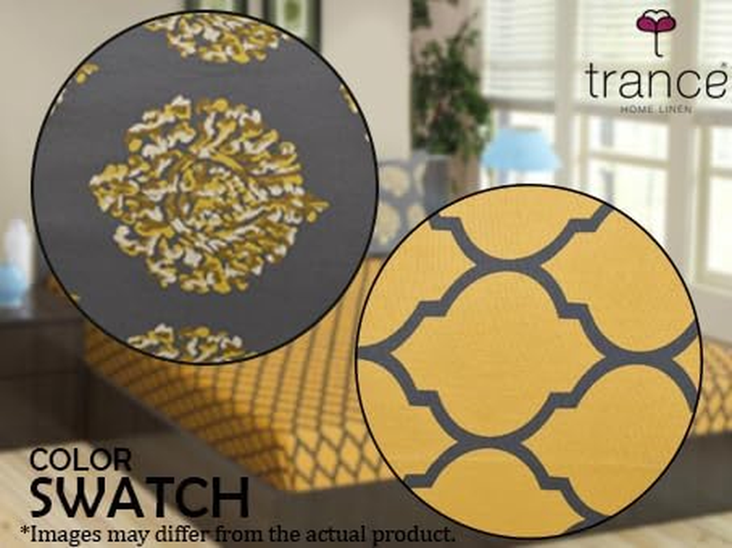 Trance Home Linen 200TC 100% Cotton Queen Size Printed Bedsheet | Bedding Set of Queen Size Flat Bed Cover with 2 Pillow Covers (86X104 Inch | 7.1Ft X 8.6Ft - Dori & Damask Warm Grey Mustard) image number 3