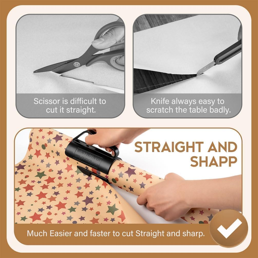 Wrapping Paper Roll Cutter with Handle Wrap Cutter Tool Tube for Crafting Wrapping Paper Christmas Birthday Holidaywrapping Paper, Black Wrap Cutter Gift Wrapping image number 5