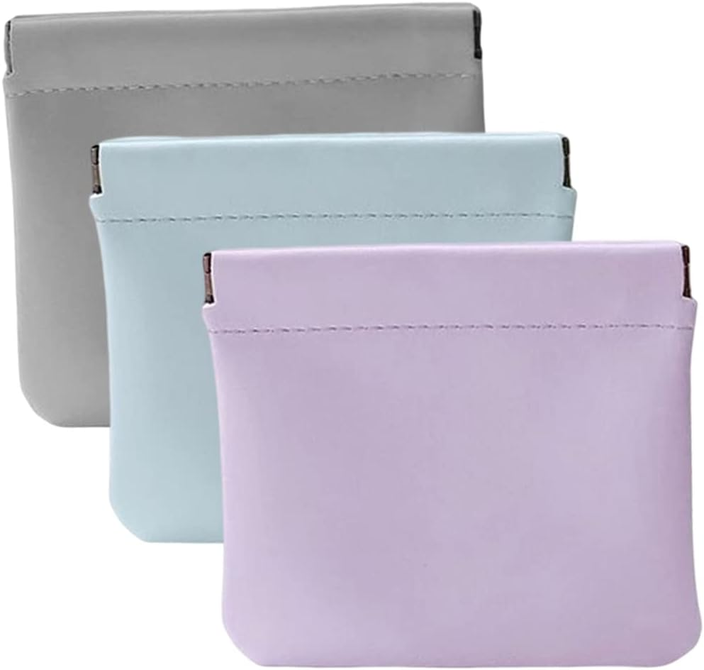 ALUXY Pocket Cosmetic Bag, Waterproof Leather No Zipper Self-Closing Portable Travel Makeup Pouch, A, Modern and Simple