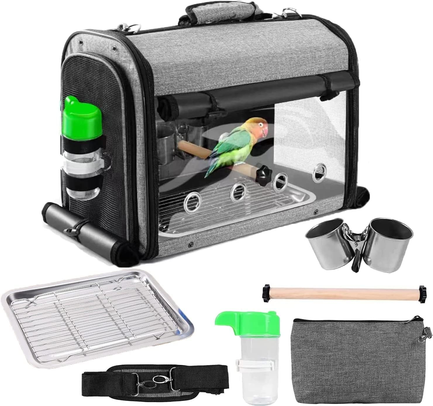 CULOTOL Bird Carrier Bag - Foldable Travel Cage with Stand, Parrot Backpack, Transparent Breathable Bag, Lightweight Birdcage with Food Tray and Water Bottle image number 2