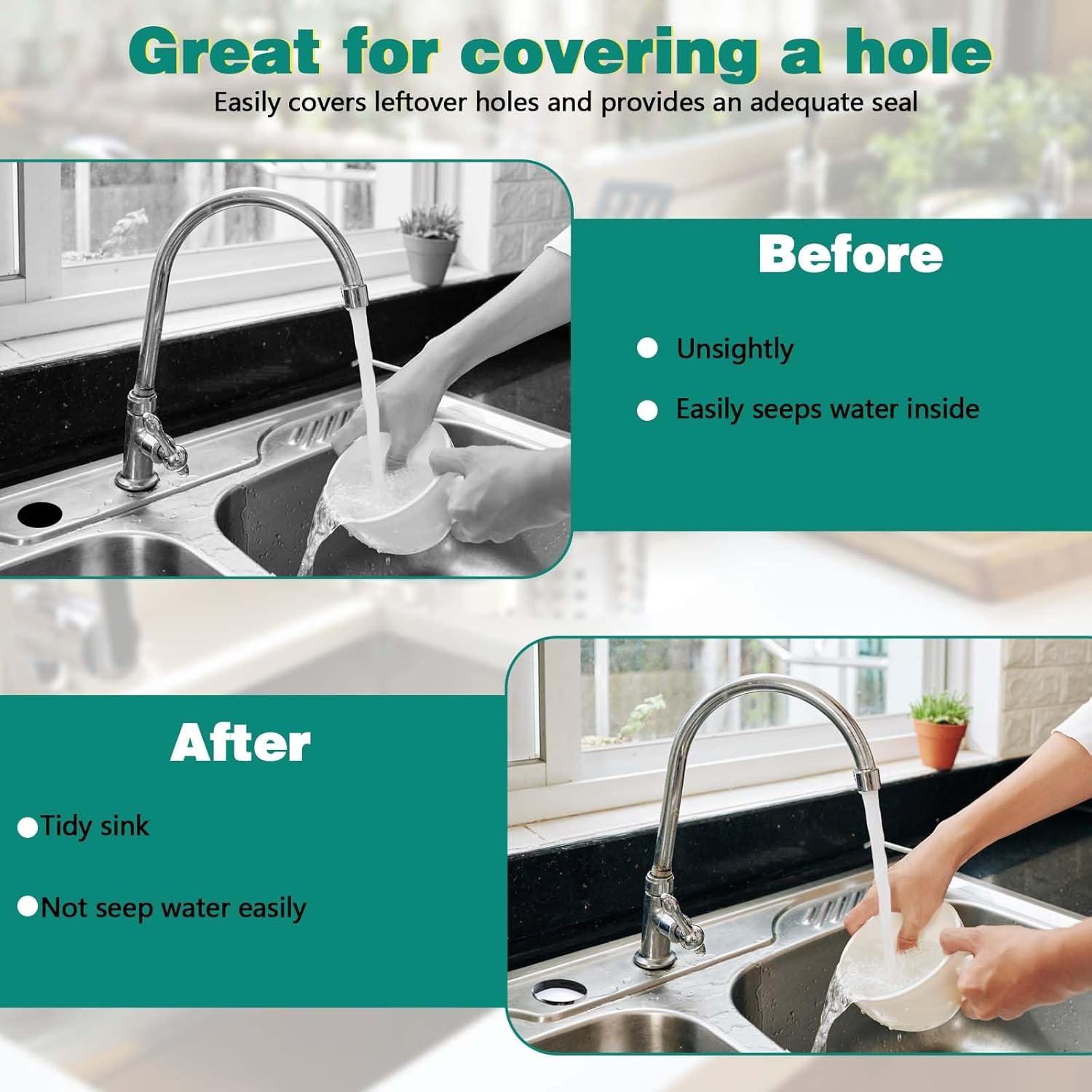 2 Pcs 2 Inch Sink Hole Cover for Kitchen, Good Sealing Sink Tap Hole Plug, Stainless Steel Faucet Hole Cover, Leakage Prevention Blanking Metal Plug (Glossy Chrome) image number 5
