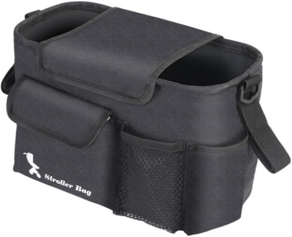 Universal Pram Organiser | Large Pram Organiser| Smart Moms Storage Bag Diaper Toys Keys Stroller Accessories | Kodra Fabric | Detachable Shoulder Straps Water Resistant Safe and Durable | Black image number 2