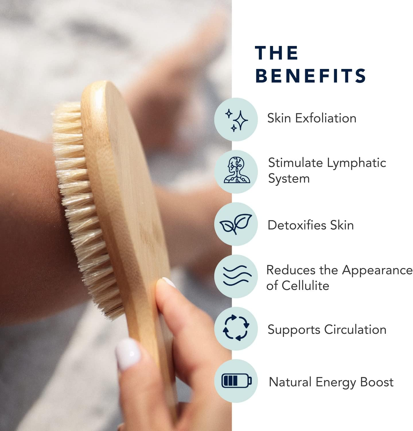 Conscious Coconut Dry Brush - Sustainable Bamboo Body Scrub Brush with Travel Bag and How-To Dry Brush Guide for Skin Care, Great Gift for Self Care, Exfoliating, Cellulite, Dry Skin - image number 3