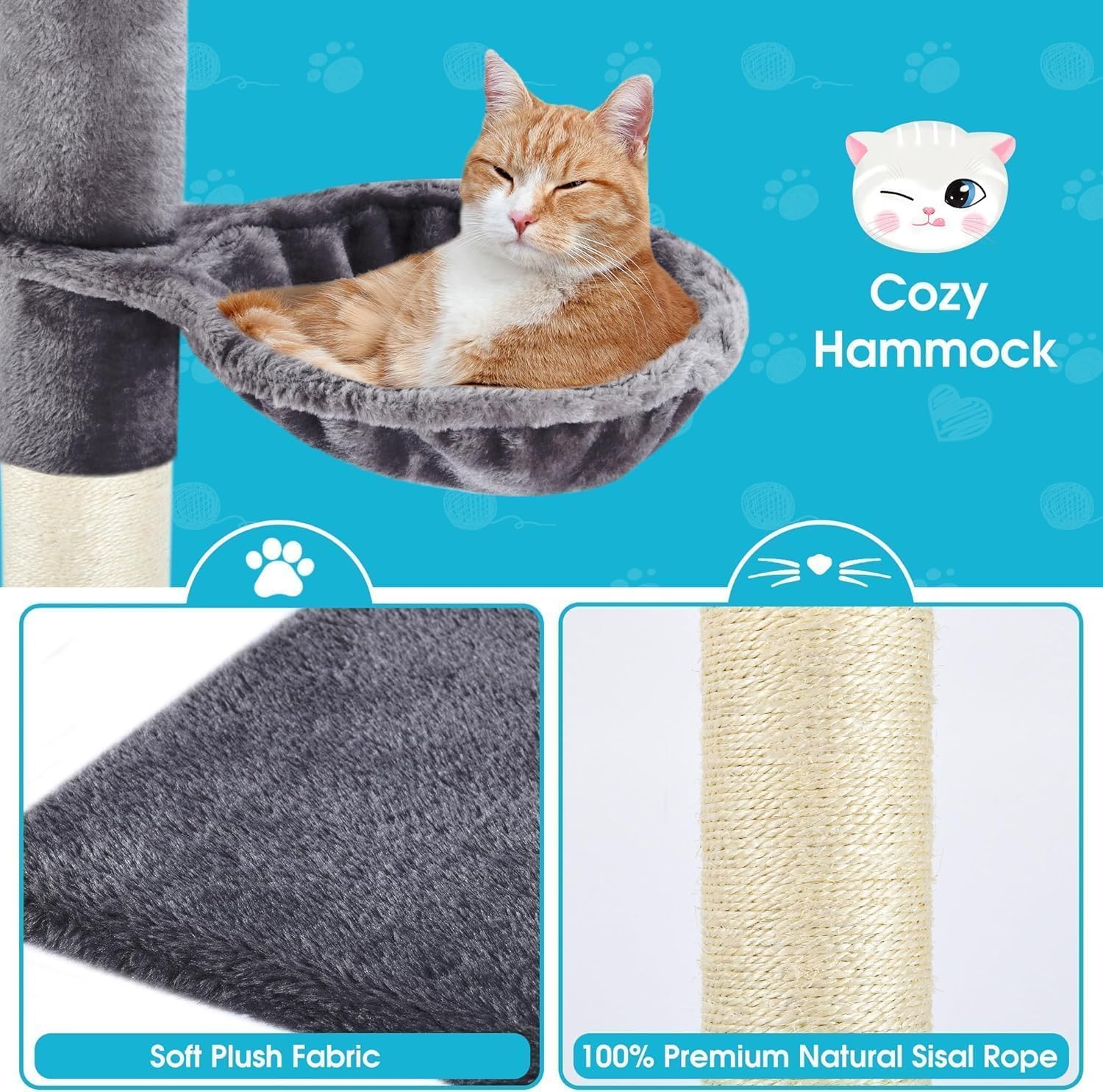 Cat Tree Floor to Ceiling, 5-Tier Cat Tower with Cozy Hammock, 220-274Cm Adjustable Height, Sisal Cat Scratching Post Provide Cats Vertical Enrichment to Jump and Climb (Dark Grey) image number 2