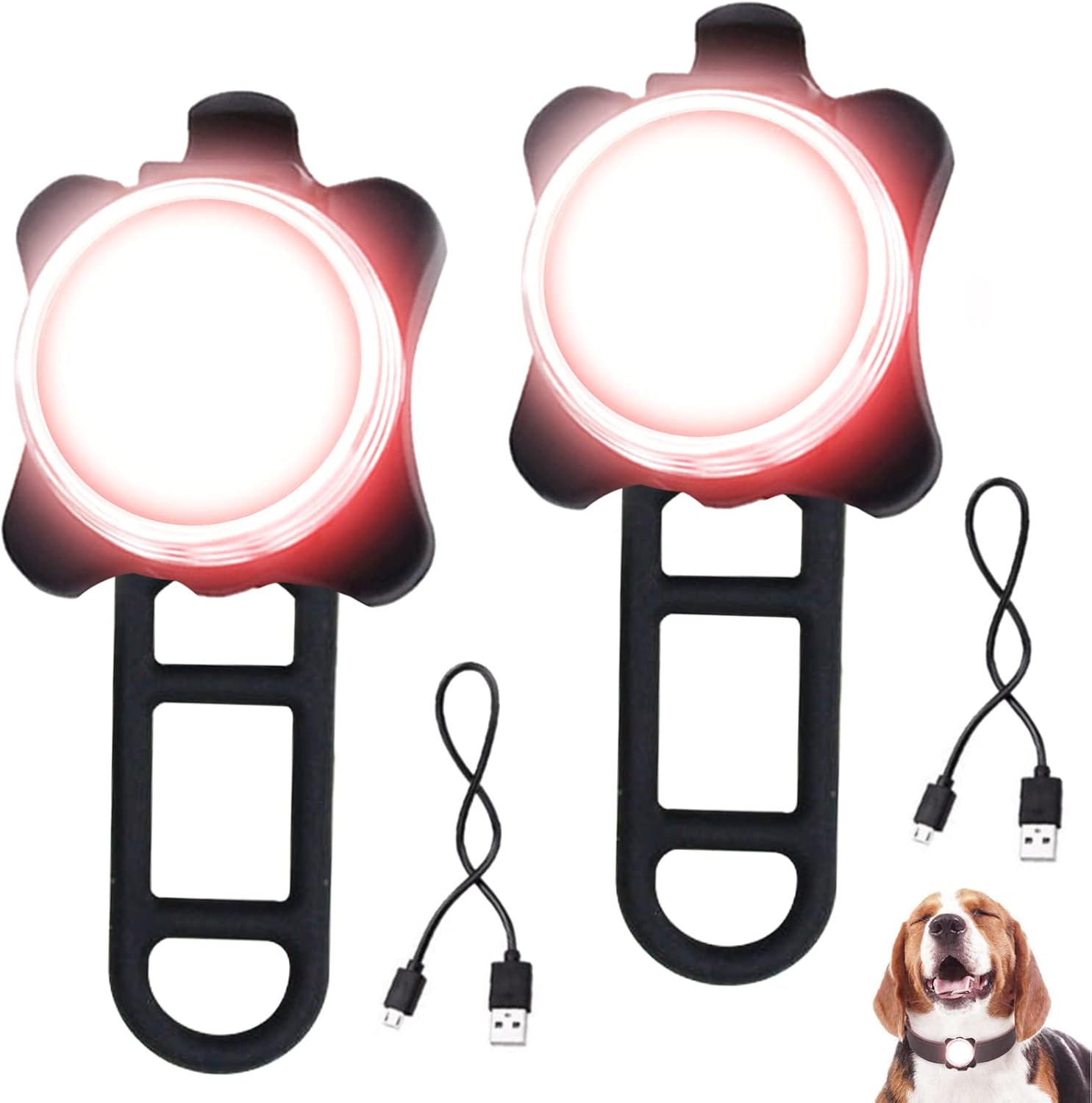 Dog Collar Lights for Night Walking, LED Collar Charm, Dog Night Light, Pet Safety Light for Outdoor, 4 Light Modes, IPX4 Waterproof, USB Rechargable
