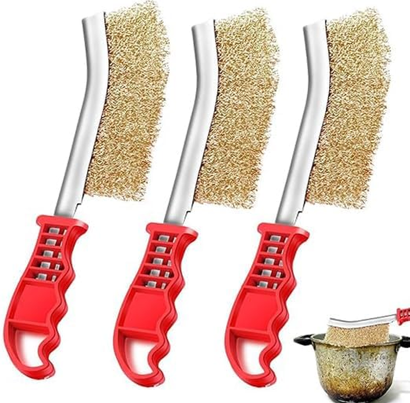 3-Pack Grill Brush, Brass, Stainless Steel & Nylon Bristles, Multi-Purpose Cleaning, 3 Replacement Heads image number 4