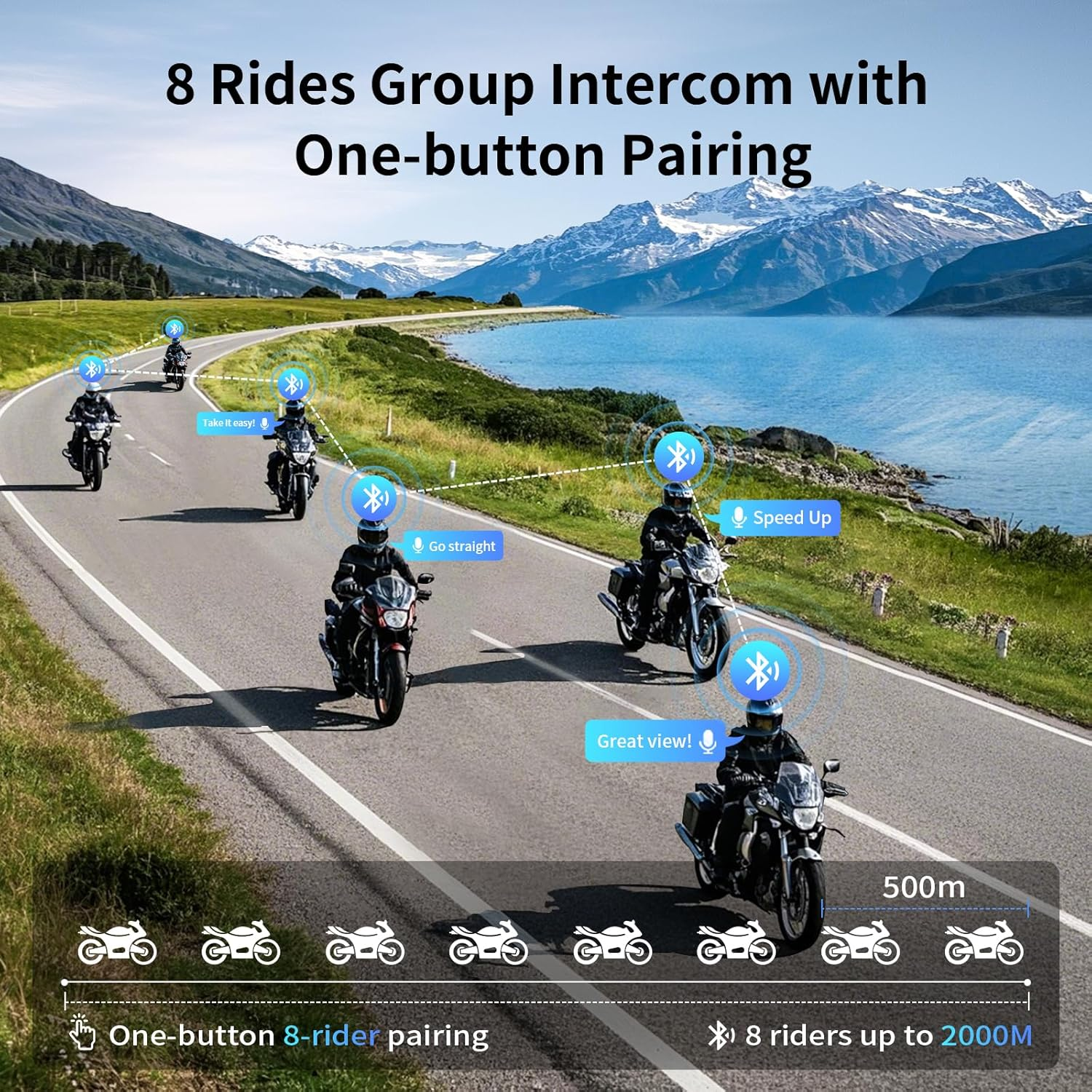 FODSPORTS Motorcycle Bluetooth Intercom with Music Sharing, M1S Pro 2000M 8 Riders Group Helmet Communication System Headset Universal Wireless Interphone (Waterproof/Handsfree/Stereo Music/Gps/2 Mic) image number 1