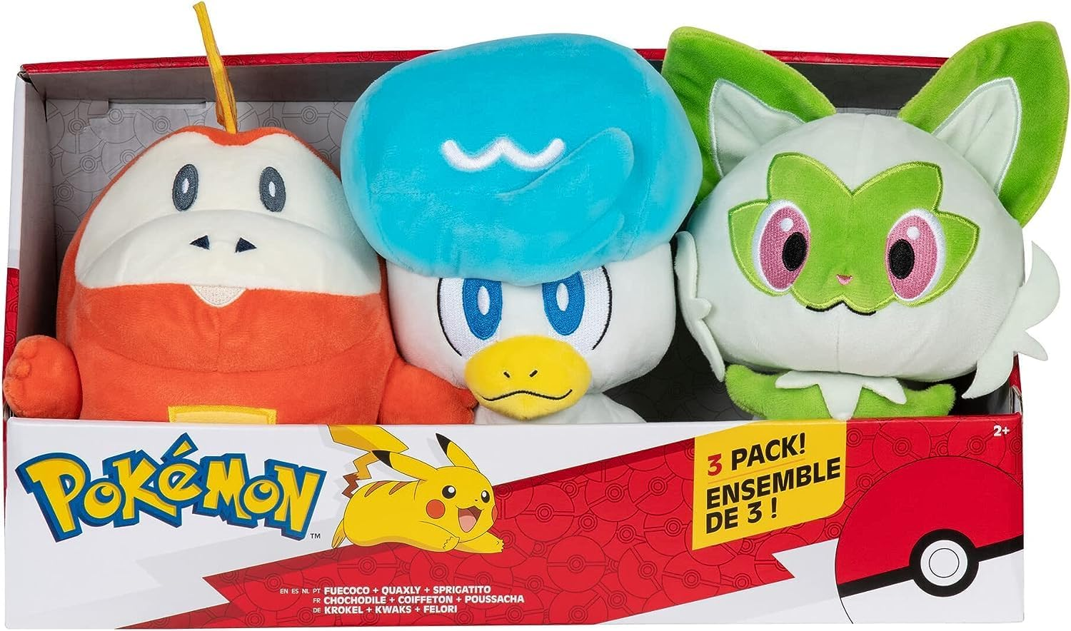 Pok&eacute;mon Paldea First Partner Plush 3 Pack - 8-Inch Plush of Fuecoco, Quaxly, and Sprigatito image number 6