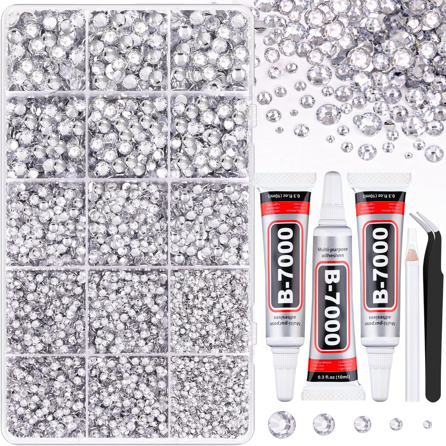 18000Pcs Resin Jelly Rhinestones for Bedazzling, Multicolor 3Mm Flatback Rainbow Gems, Bedazzler Kit with 3Pcs 10Ml B7000 Jewelry Glue for Crafts Crafting Book Shoes Nail Art