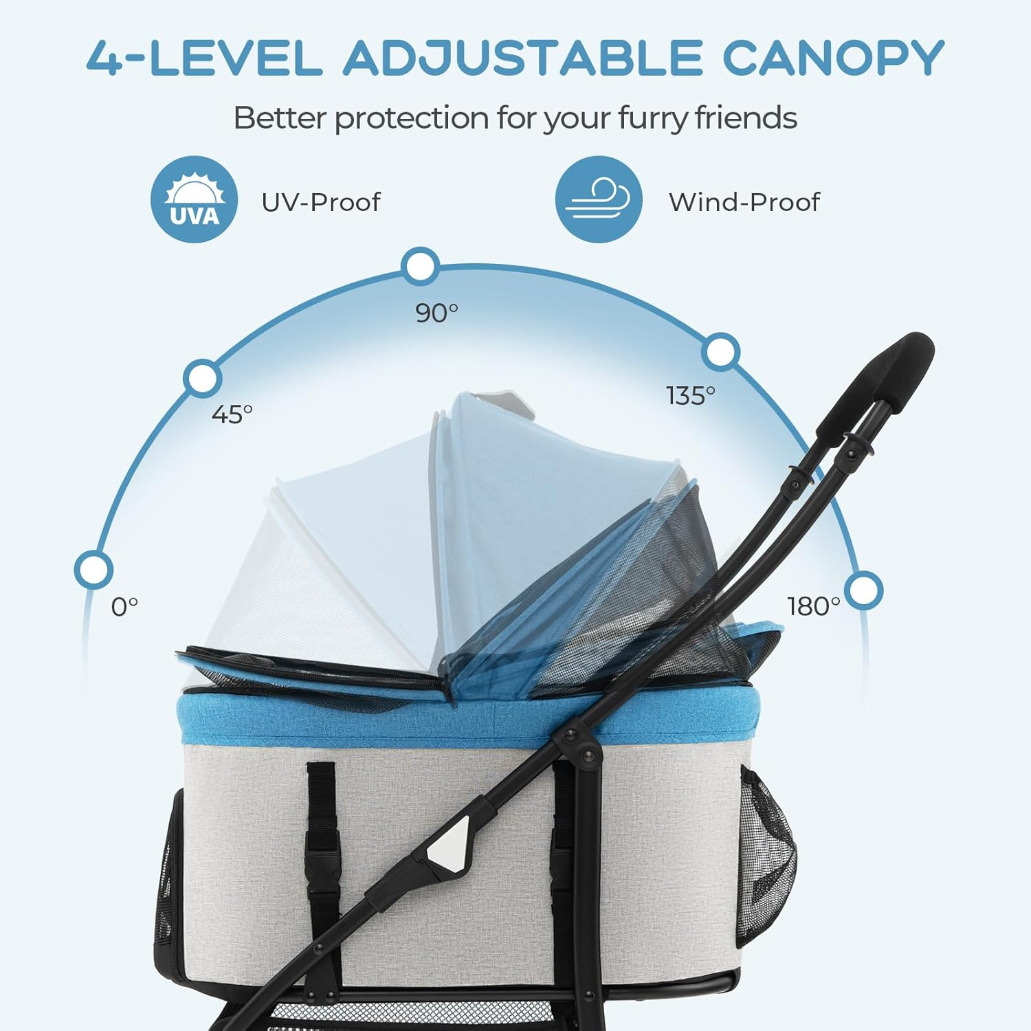 Costway 3-In-1 Pet Stroller with Removable Car Seat Carrier, Foldable Dog Cat Stroller with 4-Level Adjustable Canopy & Storage Basket, 4 Wheel Travel Strolling Cart for Small & Medium Sized Dogs (Ori Blue) image number 1