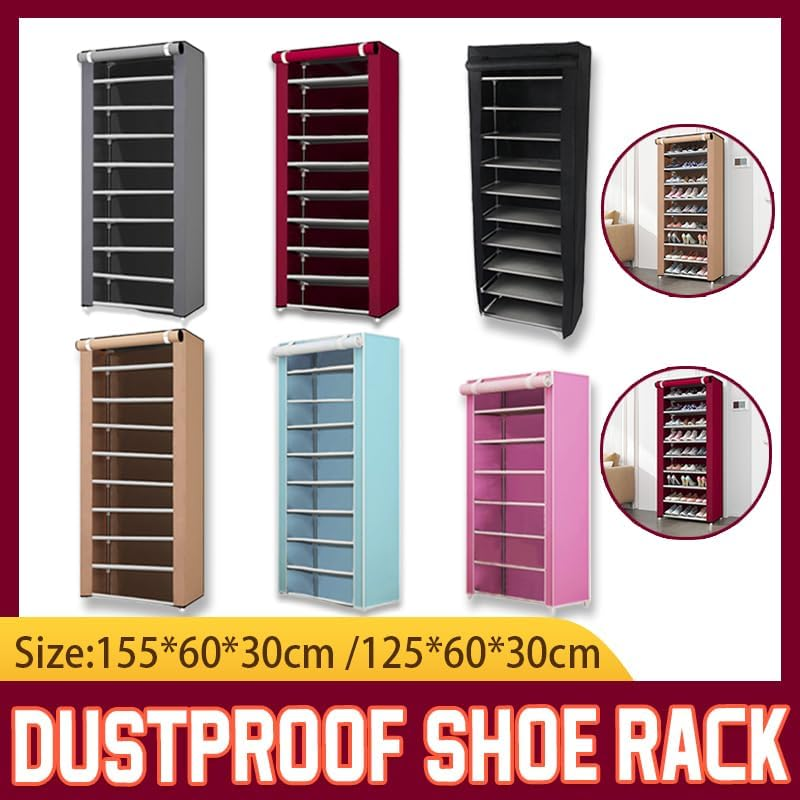 AIMALL Multi-Layer Shoe Rack Dust-Proof Cabinet with Roller Shutter Design, Steel Tube Frame, 6 Colours, 49.2 or 61 Inch Height, Space-Saving Shoe Organiser image number 2