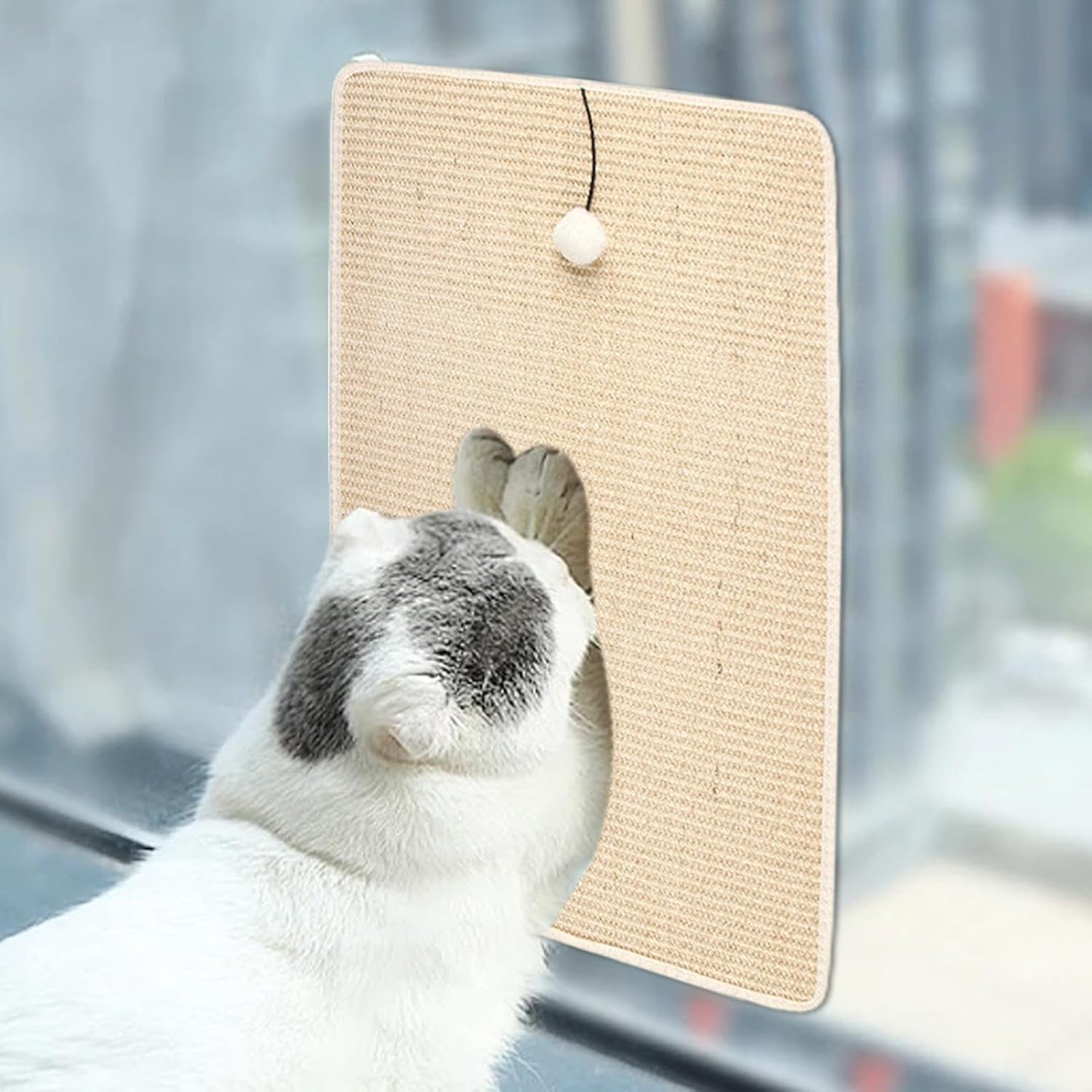 Cat Scratching Mat | Cat Scratcher Pad with Plush Ball,Sisal Fabric Scratcher for Cats, Cat Wall Furniture Protector for Living Room image number 5