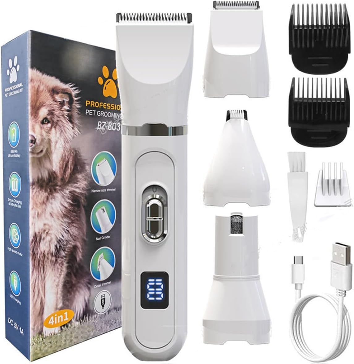 Dog Grooming Dog Clippers Grooming, 4 in 1 Kit Paw Trimmer，With Paw Trimmer&Dog Nail Grinder Professional Pet Clippers image number 1