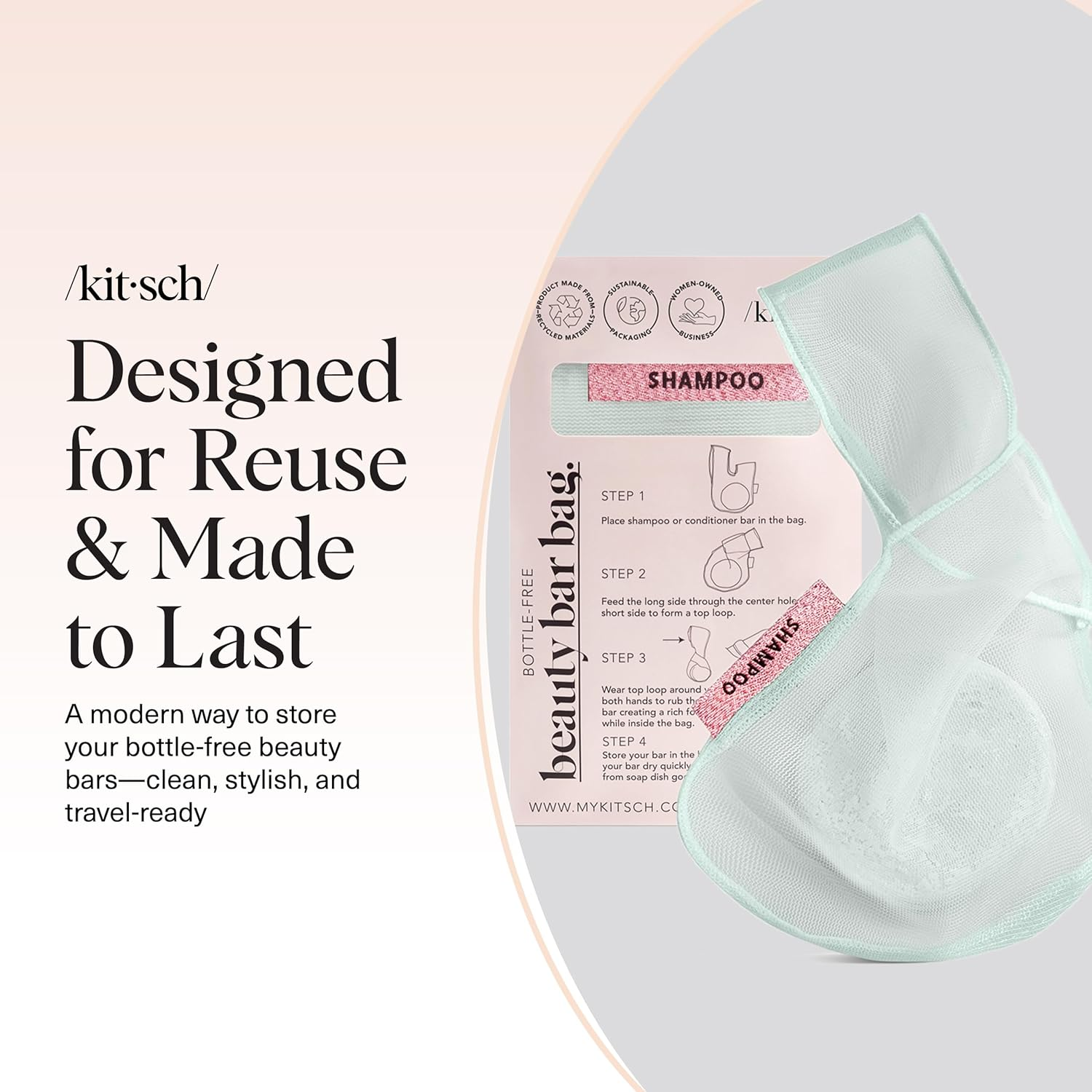 Kitsch Bar Soap Saver Bag - Beauty Bar Soap Bag & Bar Soap Pouch to Preserve Soap Bars | Body Wash, Conditioner & Shampoo Bar Holder | Soap Savers for Bar Soap | Recycled Mesh Soap Bag (Mint) image number 2