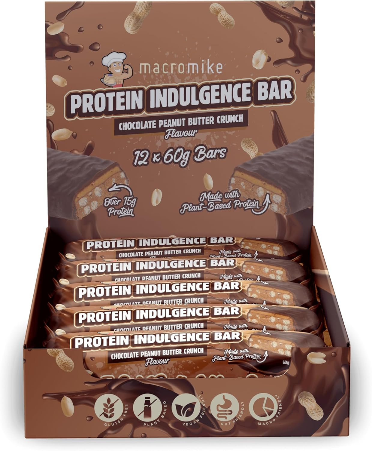 Macro Mike Chocolate Peanut Butter Crunch Indulgence Bar 60 G (Box of 12) image number 1