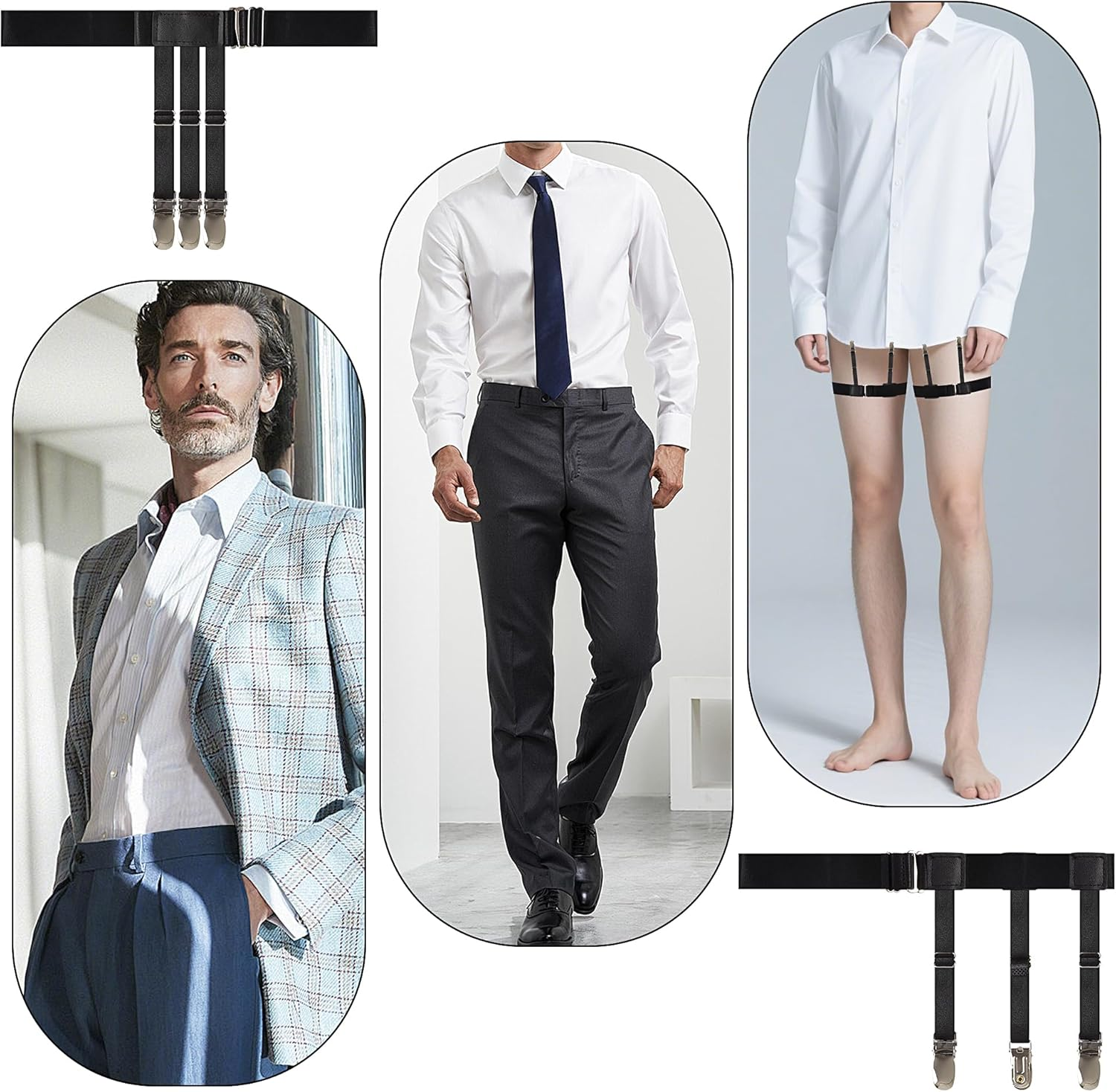 JUNART 2Pcs Men'S Elastic Shirt Garters Feature Non-Slip Duckbill Clips and Adjustable Straps, for Formalwear, Workwear and Suit Combinations image number 1