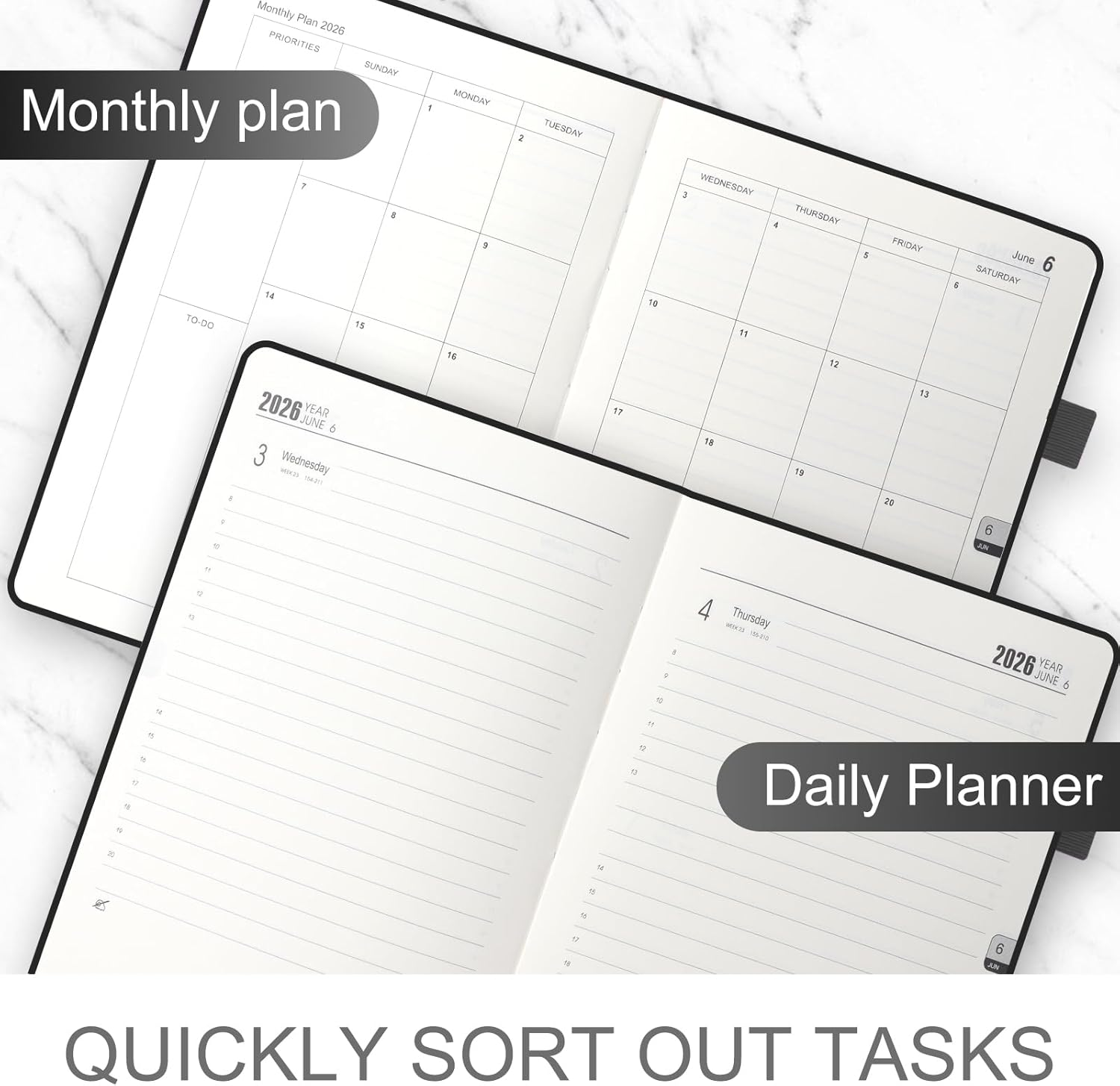 Ztowoto 2026 Academic Diary Page a Day A5, 5.7X8.5" Hardcover Daily Planner 2026 with Pen Holder,Elastic Bond,2026 Teacher Planner Week to View for School,Office and Home(Black) - Dark Green image number 6