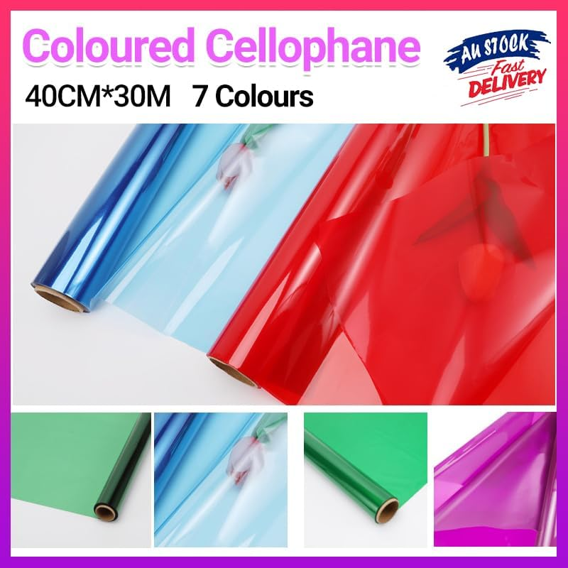 AIMALL 1 Roll 40CM X 30M Plain Colourful Cellophane Wrap Film, Thick OPP Material for Florist Hamper, Gift Wrap, Crafts, Baskets, and Flowers - Purple image number 3
