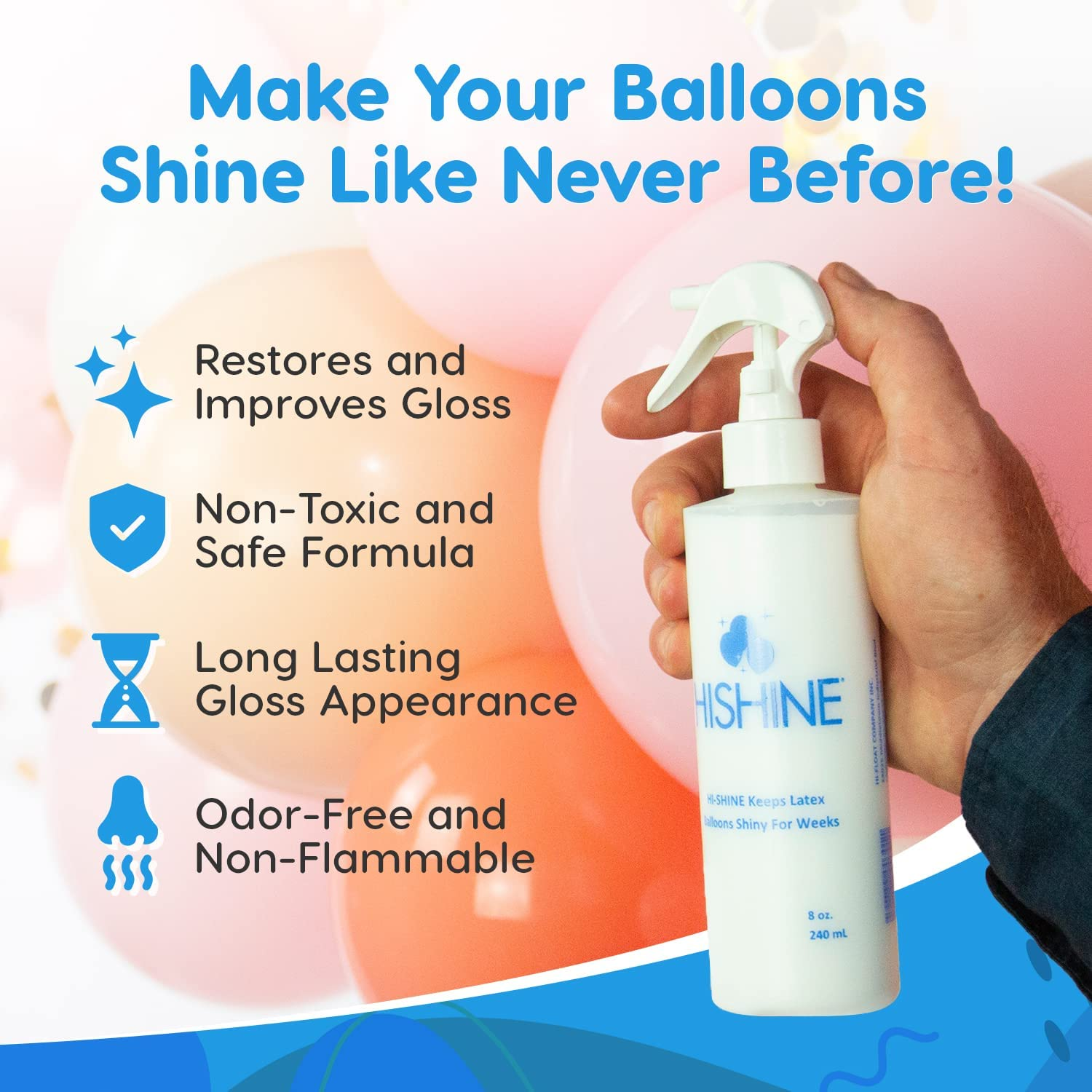 Hi-Shine Balloon Spray 8 Oz - Instant Gloss & Vibrant Finish - Enhance Party Decor - Birthdays, Weddings, Special Events - Easy Application - Long-Lasting Results - Elevate Your Celebration image number 5