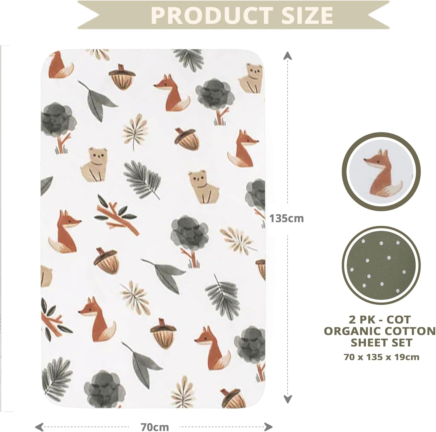 Living Textile Premium Cot Fitted Sheet 2-Pack 70X135Cm &ndash; Soft Cotton Jersey, Snug Secure Fit with Full Elastic, Breathable & Machine Washable Baby Bedding for Crib, Kids & Travel (Forest Retreat) image number 6