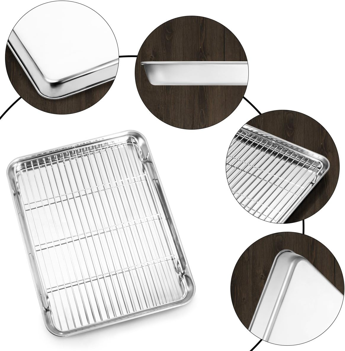 Baking Sheet and Cooling Rack Set, Stainless Steel Commercial Grade Cookie Sheet and Rack Set, 12.5 X 10 X 1 Inch, Healthy & Nontoxic & Rustproof & Easy Clean & Dishwasher Safe image number 3