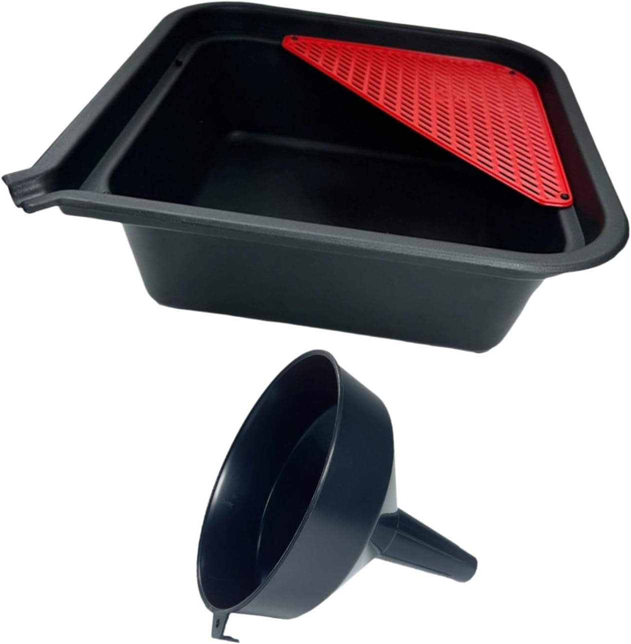 Mqetly 9 Liters Mechanic Car Oil Drain Pan and Funnel 14X14X5Inch Oil Change Tray for Cars, Motorcycles, Boats Versatile image number 3