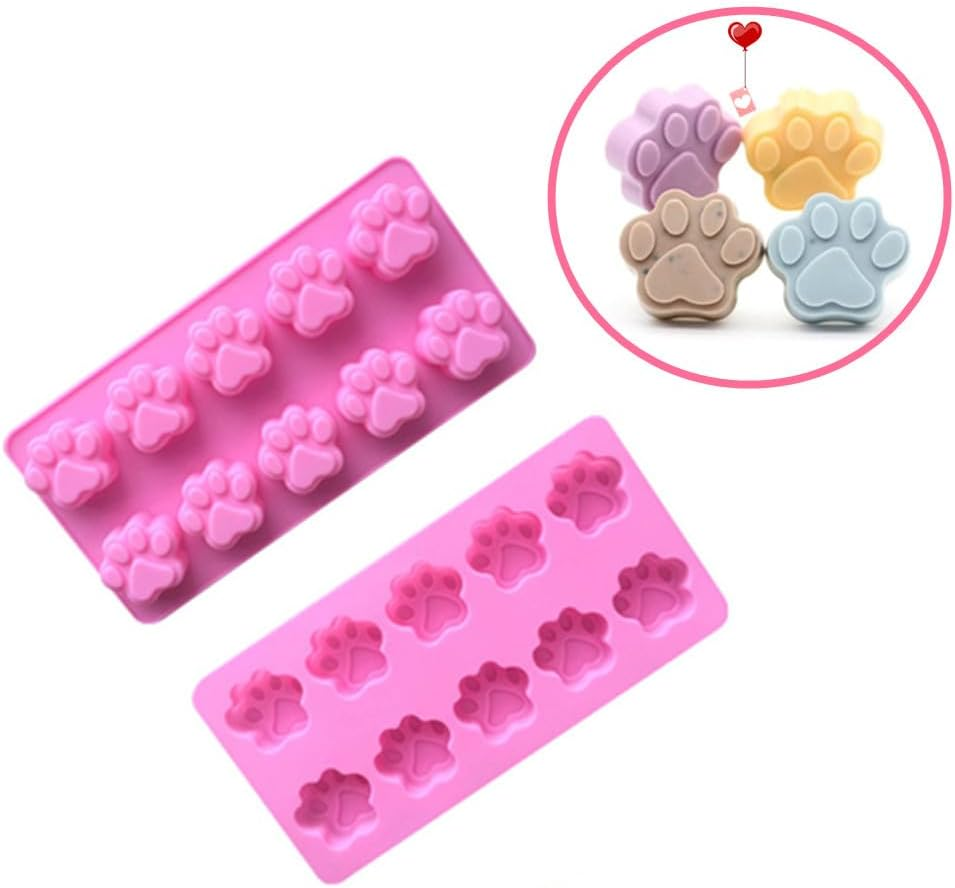Cuicanfla 3 Pcs Silicone Ice Molds Trays with Puppy Dog Paw and Bone Shape, Non-Stick Silicone Candy Molds, Reusable Bakeware Maker for Baking Chocolate Candy, Oven Microwave Freezer Dishwasher Safe