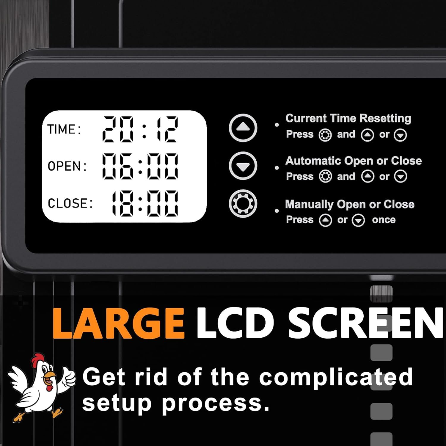 INNOLAND Automatic Chicken Coop Door with Timer/Manual Mode, Aluminum Alloy Chicken Door | Anti-Pinch | Large Programmable LCD Screen, Chicken Door with Low Battery Warning