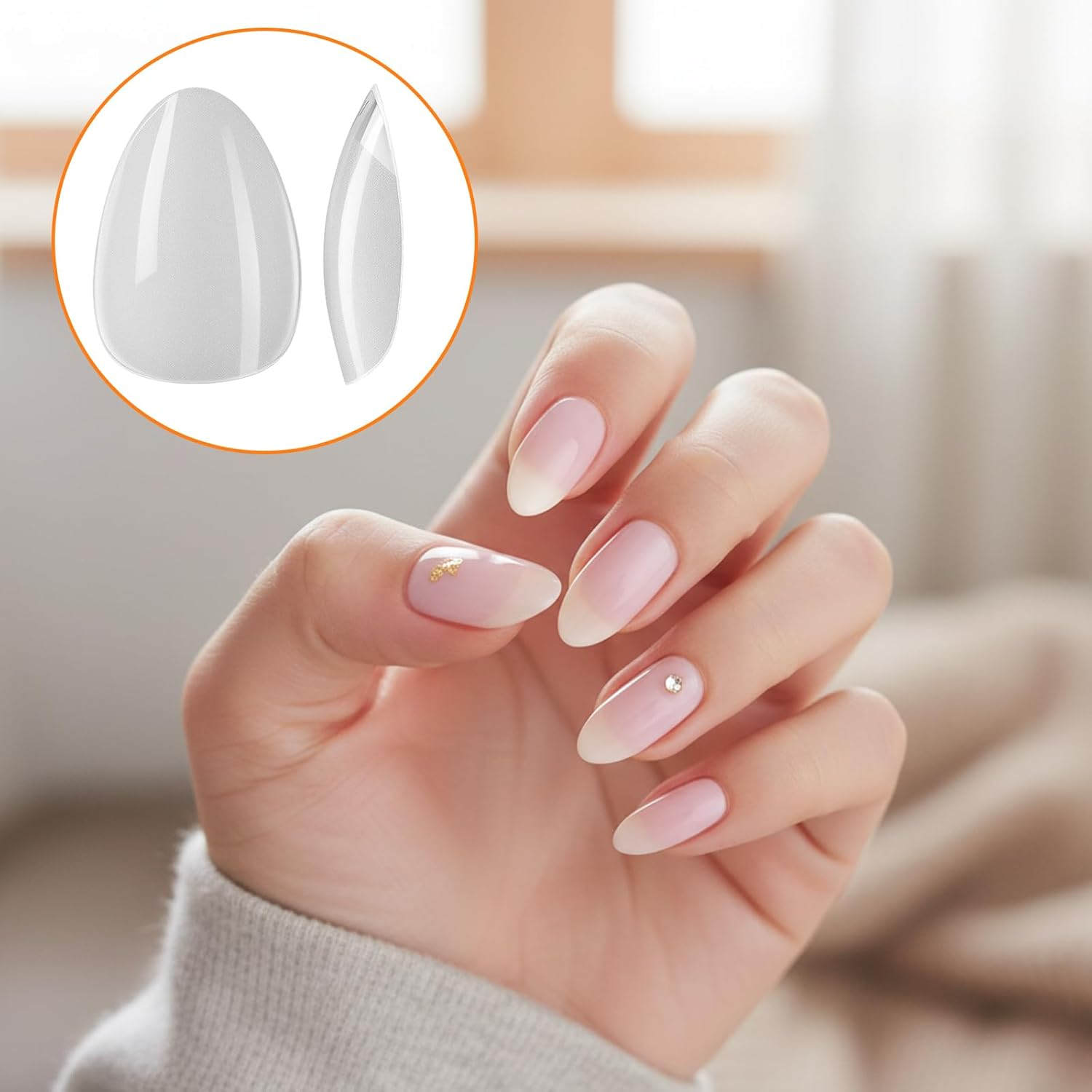 240Pcs Almond Nail Tips, 12 Sizes Pre-Shaped Half Matte Full Cover Clear Soft Gel Fake Nails, Pointed Acrylic Nail Tips for Gel Nail Extension & DIY Nail Art image number 4