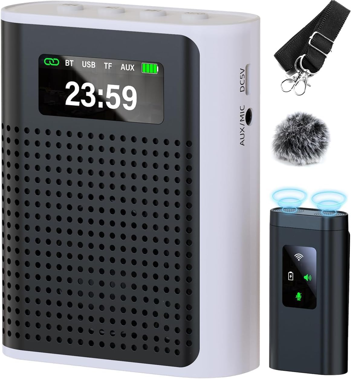 Voice Amplifier with Magnetic Wireless Lavalier Microphone, 2600Mah Long Battery, 70M Range, Hi-Fi Dual-Magnet Speaker, Bluetooth/Tf/Usb/Aux Portable PA System for Teaching & Outdoor Use image number 1