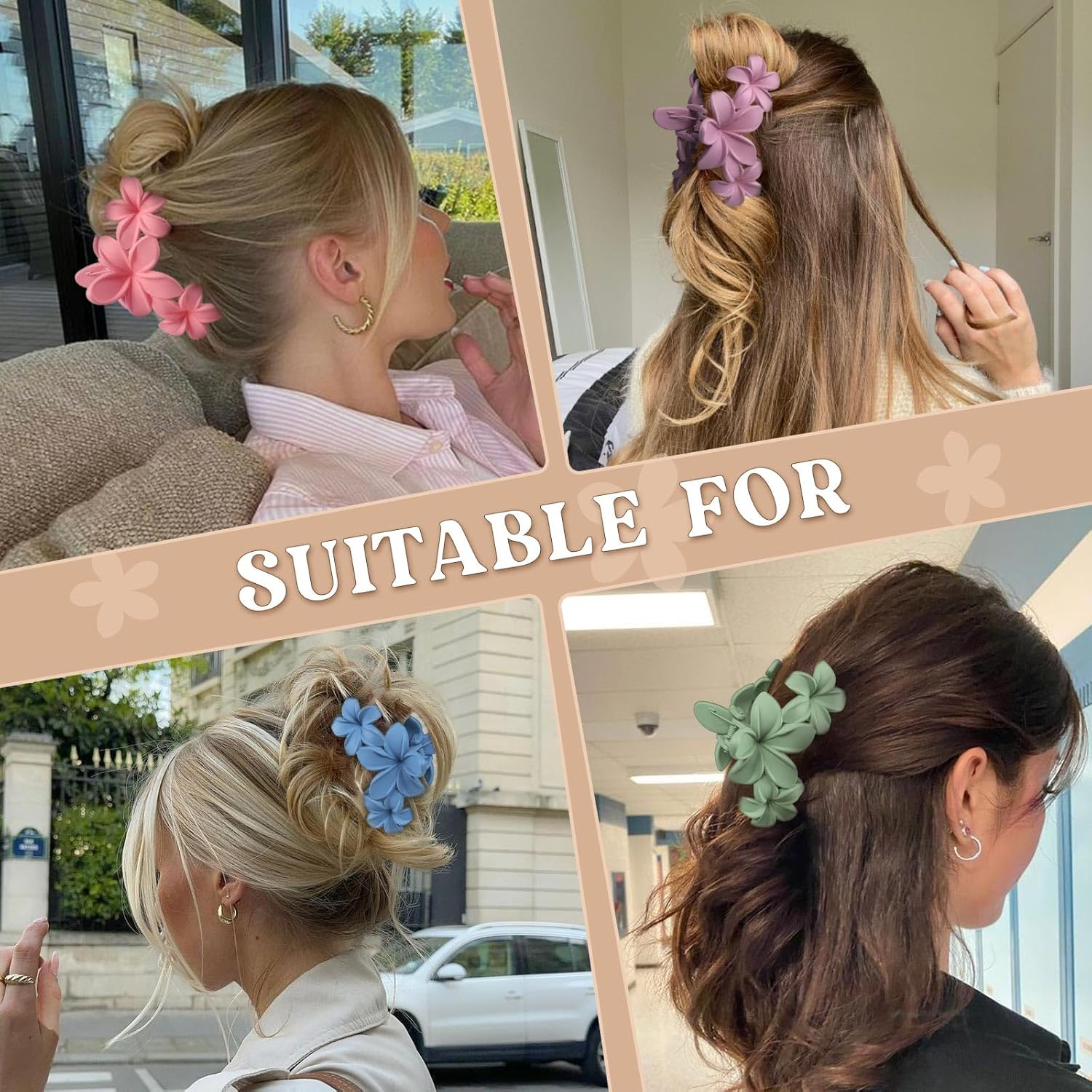 PROPOG Flower Hair Clip Large Pack of 8 Hair Clip Flower for Thick Thin Hair Non-Slip Flower Hair Clip Women'S Elegant Hair Accessories for Women Girls image number 6