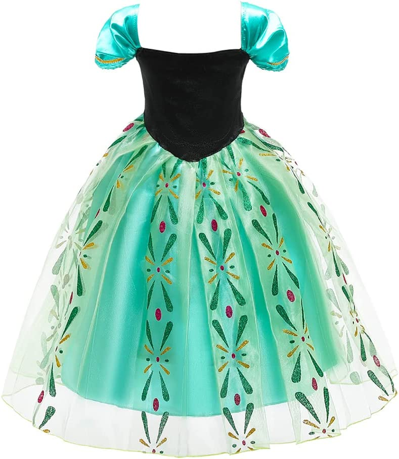 AUTOWT Anna Princess Costume for Girls, Adorable Fancy Dress Up, Pretty Skirts with Brilliant Sparkle Hemline, Attractive off Shoulder Princess Skirt for Little Girls Birthday Party Cosplay Show image number 1