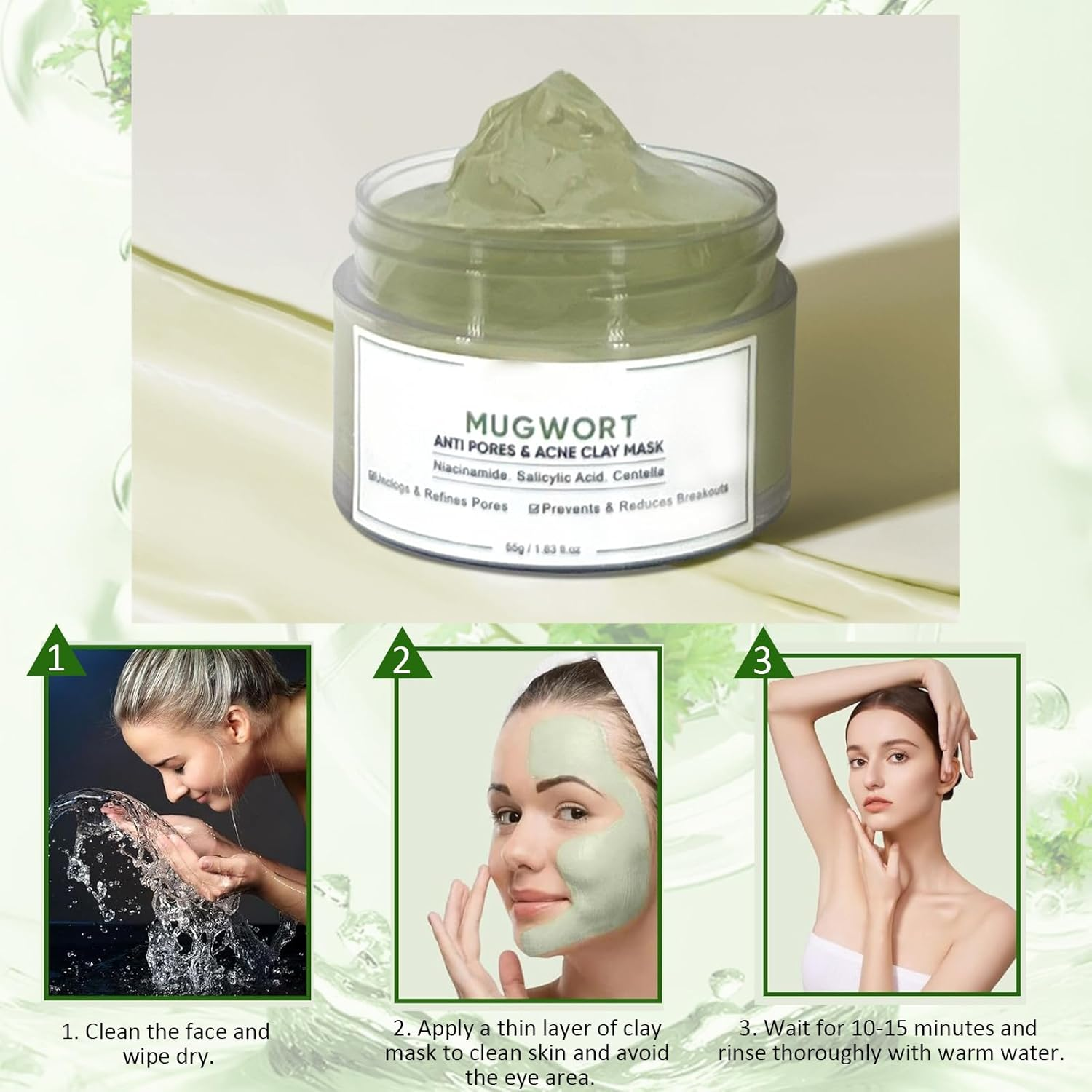 Clay Facial Mask, Green Tea Mud Mask, Beauty Face Clay Masks Skin Care, Clay Mask Skincare, Face Masks Skincare Clay Mask, Green Tea Clay Mask for Women and Men for Deep Cleansing image number 4