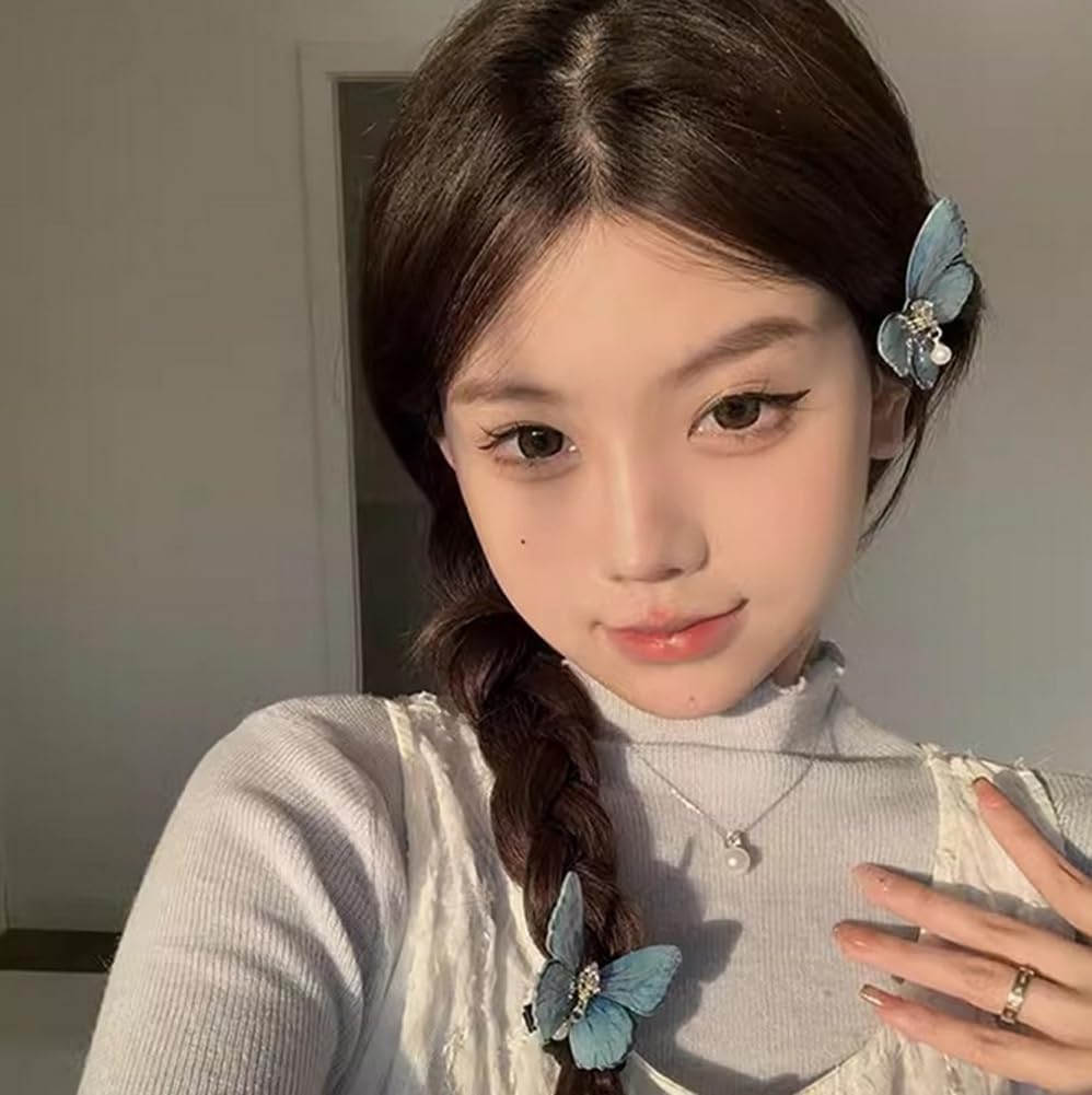 2 Pcs Premium Glitter Butterfly Hair Clips Cute Butterfly Hair Barrettes Clamps Headwear Hair Accessories for Women Girls(Purple) image number 2