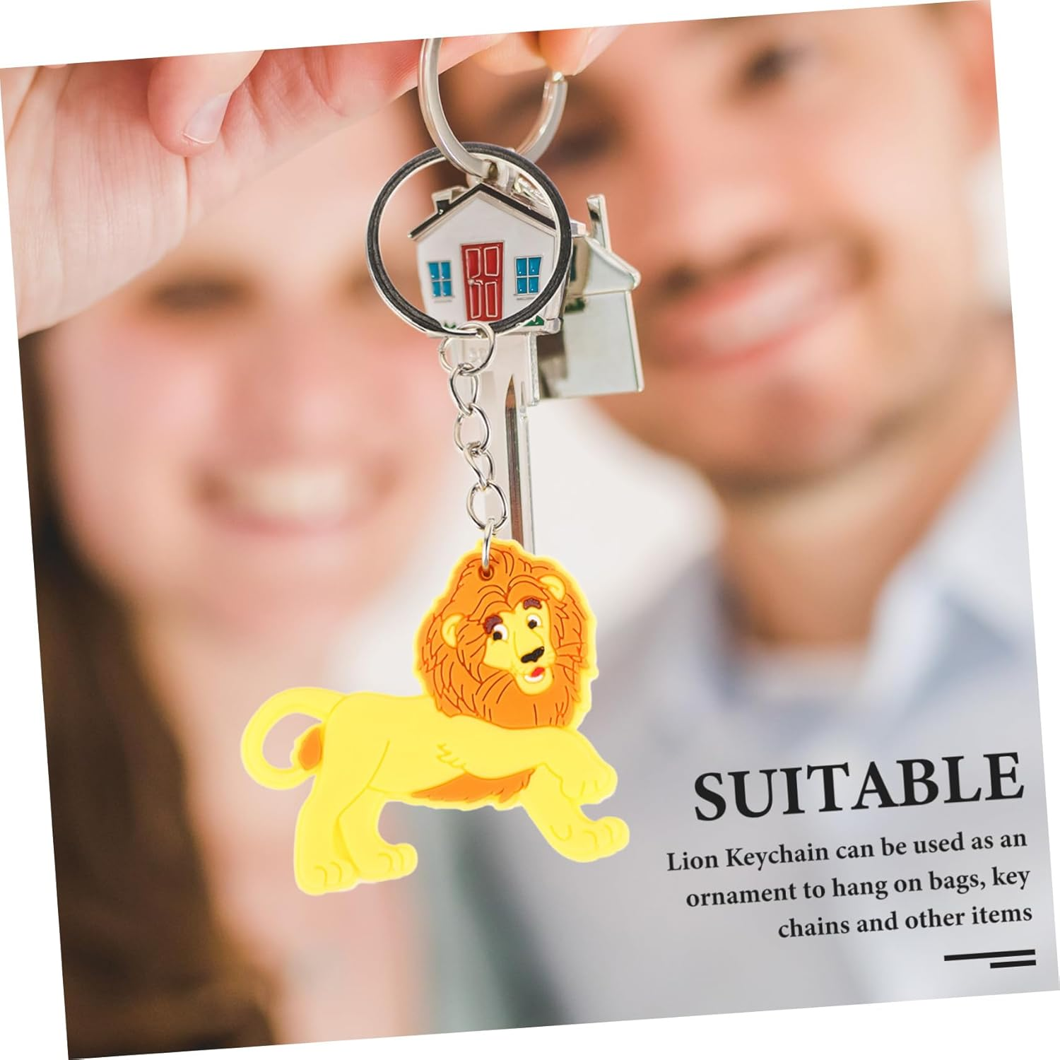 BRIGHTFUFU 12Pcs Lion Keychain Animals Key Chains Bag Furry Lion Toy Filler Stuffed Animal Lion Theme Keychains Doll Accessories Lion Charm Keychain Tail Deer Fidget Golden Zinc Alloy image number 2