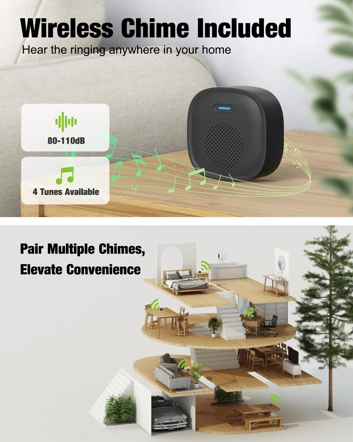 MUBVIEW Doorbell Camera Wireless with Chime, Video Doorbell - No Subscription, Voice Changer, Motion Zones, 1080HD, PIR Human Detection, 2.4Ghz Wifi, Battery-Powered Smart Doorbell - J9Plusw image number 3