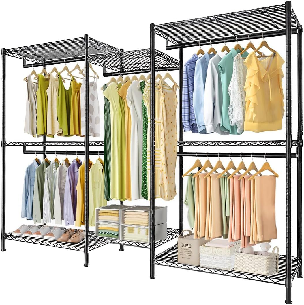 Clothes Rack,Heavy Duty Garment Rack with Adjustable Shelves and Hanging Rods, Multi-Functional Clothing Rack for All Kinds of Clothes and Shoe Storage.Expandable Wardrobe,Closet Organizer. image number 5