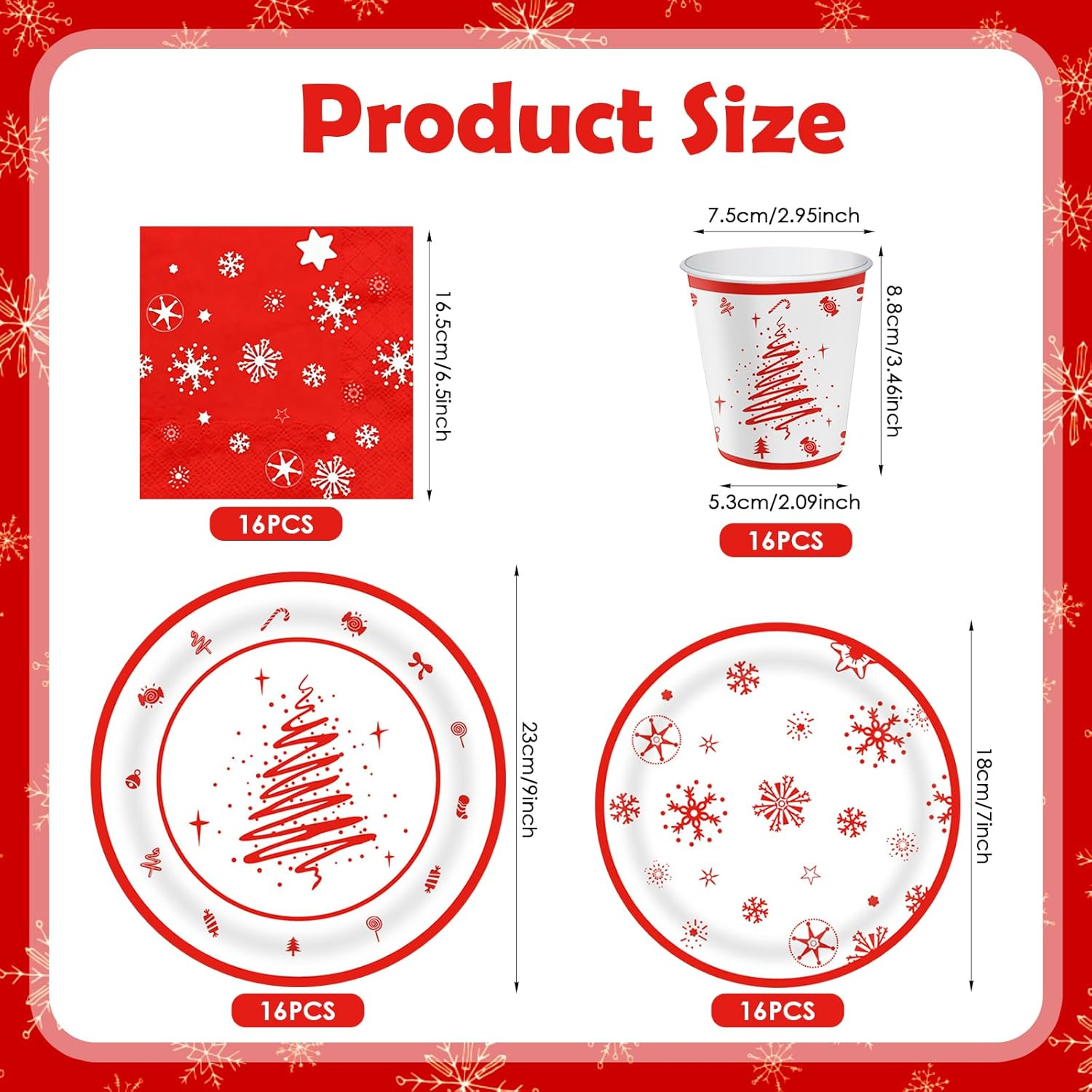 64 Pcs Christmas Tableware Christmas Party Decorations Winter Holiday Plates and Napkins Xmas Disposable Dinnerware Tableware Set for Xmas Party Supplies Serve 16 image number 3