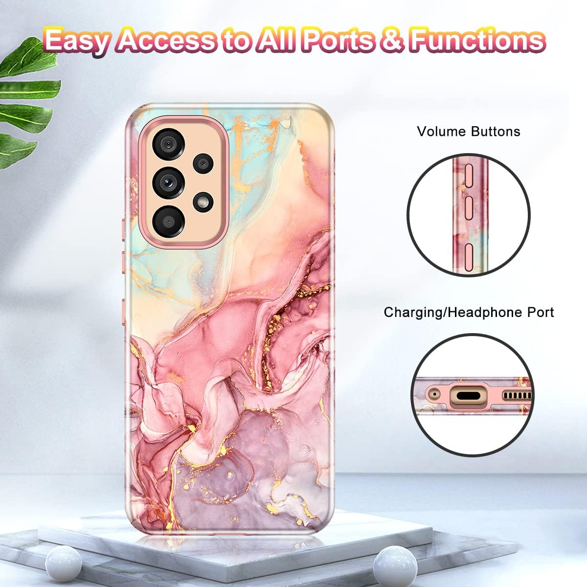 Btscase for Samsung Galaxy A53 5G Case, Marble Pattern 3 in 1 Heavy Duty Shockproof Full Body Rugged Hard Pc+Soft Silicone Drop Protective Women Girl Cover for Samsung Galaxy A53 5G,Rose Gold - All Rose Gold image number 5