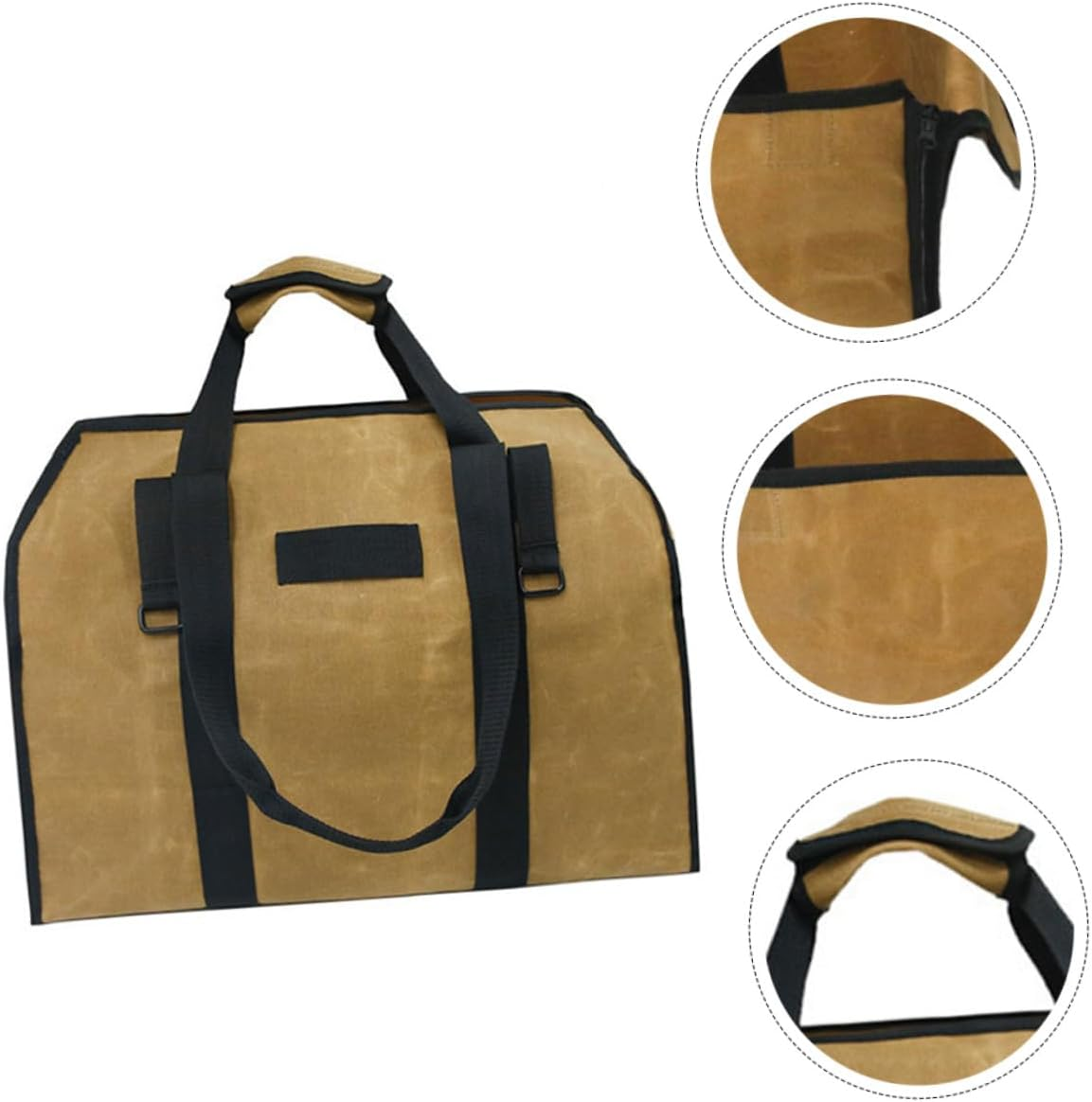 Waxed Canvas Firewood Tote Bag Log Carrier with Handles and Metal Buckle Capacity Scratch-Resistant Fire-Resistant Storage for Outdoor Camping and Indoor Fireplace Use image number 5