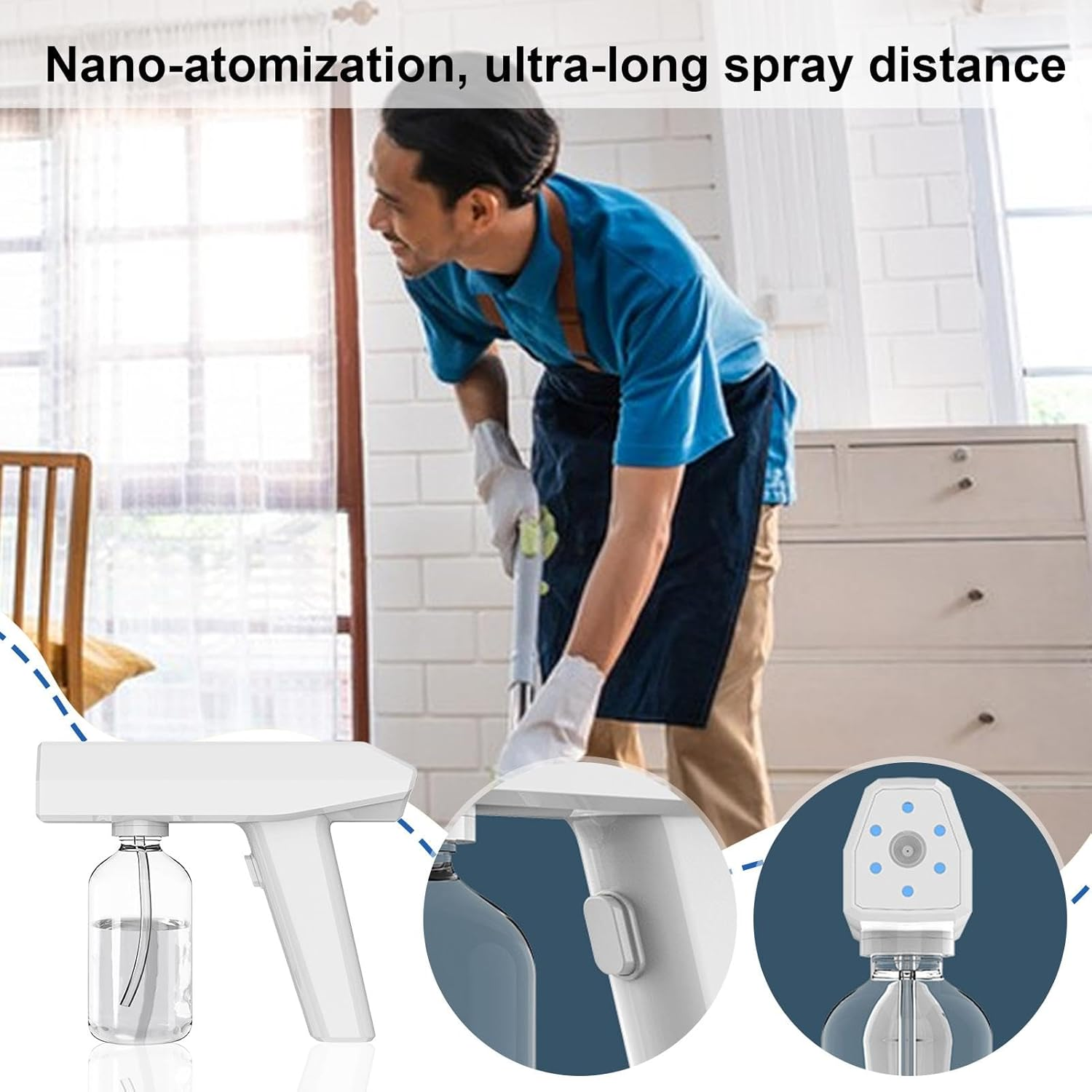 Electric Atomizer Spray Bottle, Home Atomizer | 250Ml Cordless Mist Atomizer Spray Bottle | Home and Car Clean up Dust Removal Sprayer with Blue Light for Clothing, Carpet image number 2