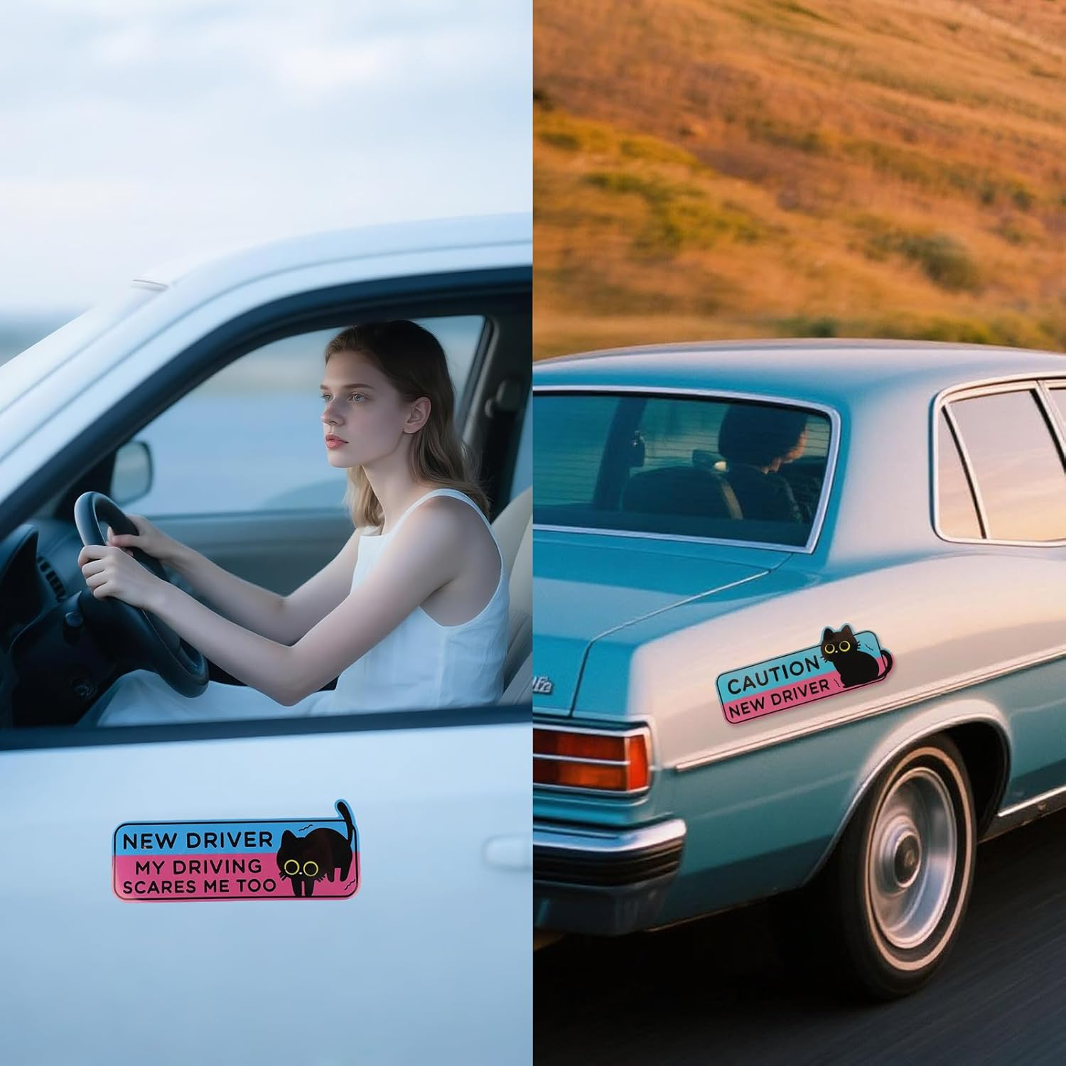 4Pcs Black Cat New Driver Car Magnets, Cute Cartoon Shivering Cat Caution Student Driver Safety Signs Reusable Magnetic Bumper Stickers Funny Car Decals for Beginners Novice Drivers Gifts image number 6