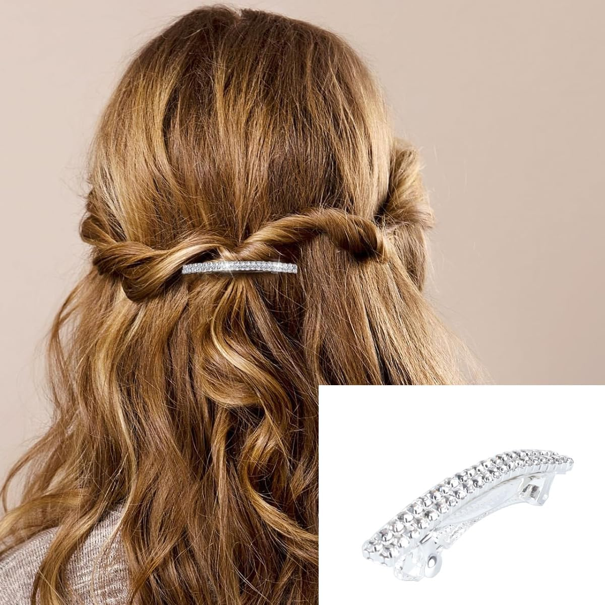 Hoite 4 PCS Silver Rhinestone Hair Clips &ndash; Sparkly Crystal Spring Barrettes for Women/Girls, Bridal, Wedding & Valentine&rsquo;S Day image number 6