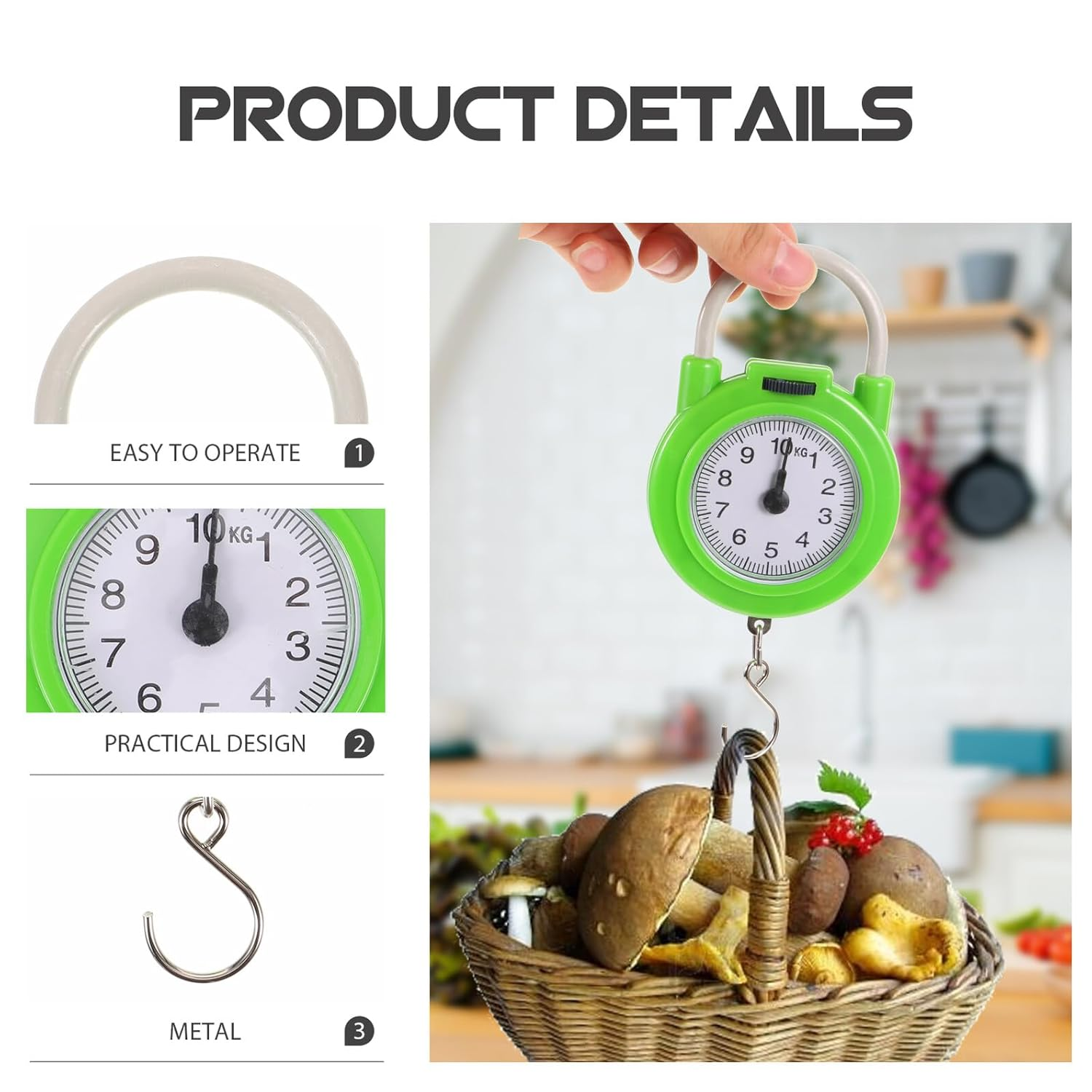 NIYANGLE Portable Travel Suitcase Scale with Hook High-Precision Manual Spring Luggage Weight Scale for Travel and Home Use Fluorescent Green image number 3