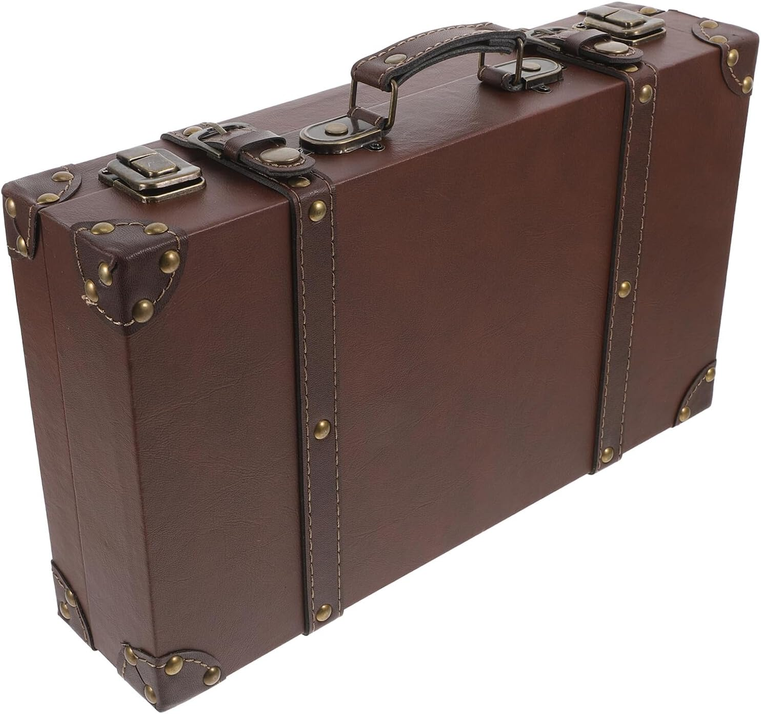 TEHAUX Retro Leather Suitcase Trunk with Comfortable Handle Vintage British Style Decorative Storage Box for Boutique Display Photo Shoots and Store Window Props image number 3