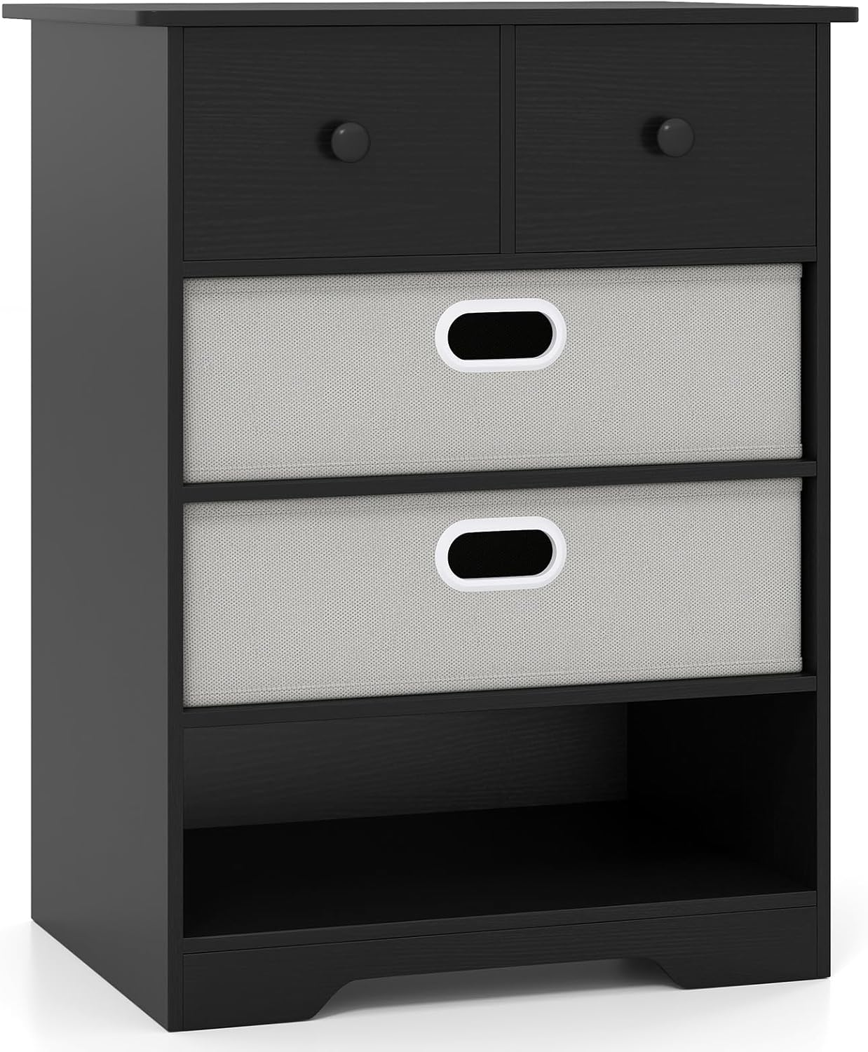 Giantex 4-Drawer Dresser, Modern Chest Storage Organizer with Open Shelves, Multifunctional Freestanding Nightstand with Anti-Tip Kits for Bedroom, Living Room, Entryway, White/Black (Black + Grey)