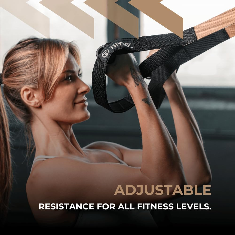 THYSOL&reg; Suspension Trainer Pro Xtreme Straps Army | Sling Trainer Set with Adjustable Door Anchor | Fitness Home Workouts - Suitable for Travelling & for Training Indoor & Outdoor - Light Pink image number 2