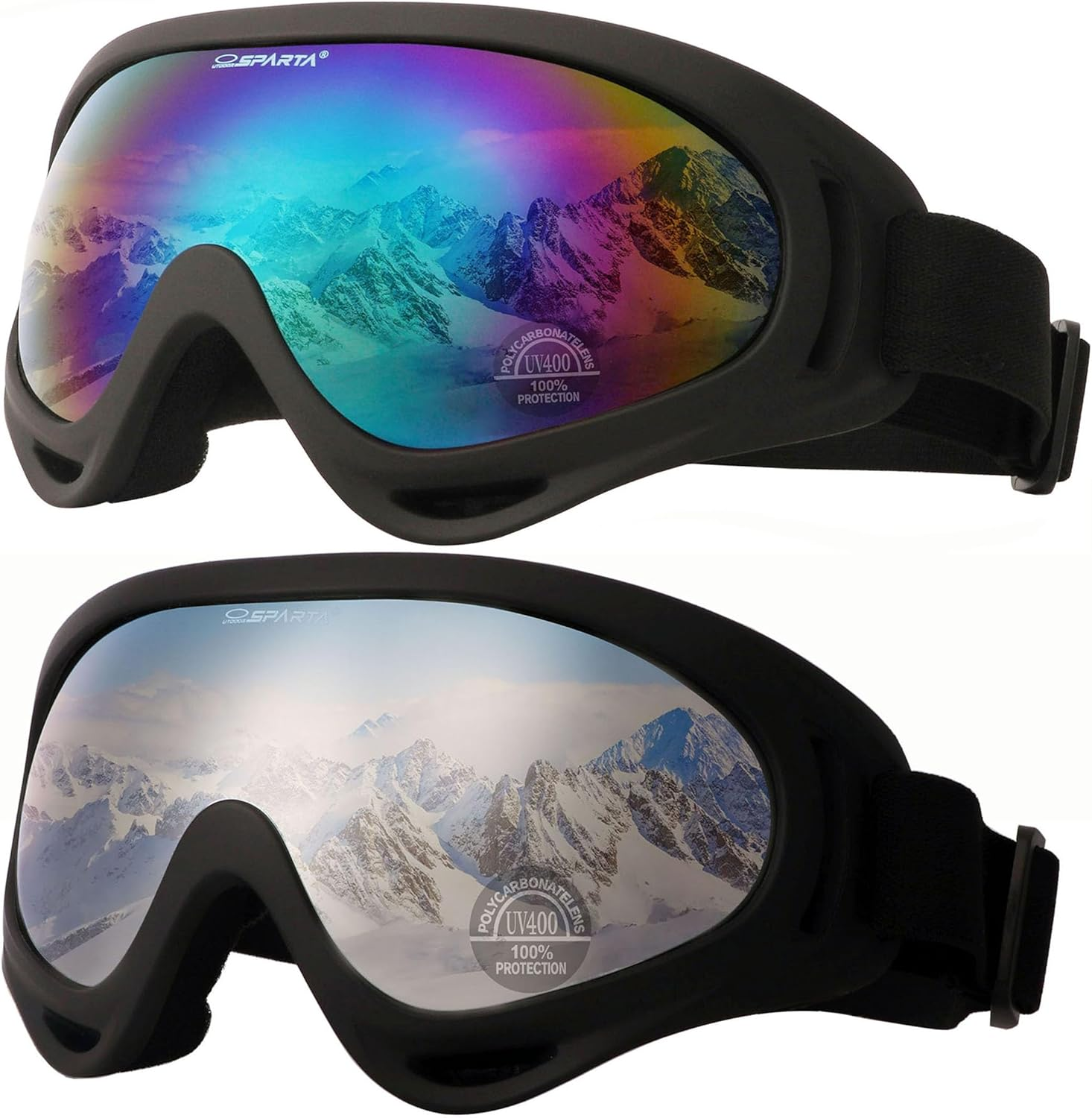 OUTDOOR SPARTA 2-Pack Ski Snow Sports Snowboarding Goggles Motocycle Goggles Cycling Glasses for Men Women Youth Boys Girls
