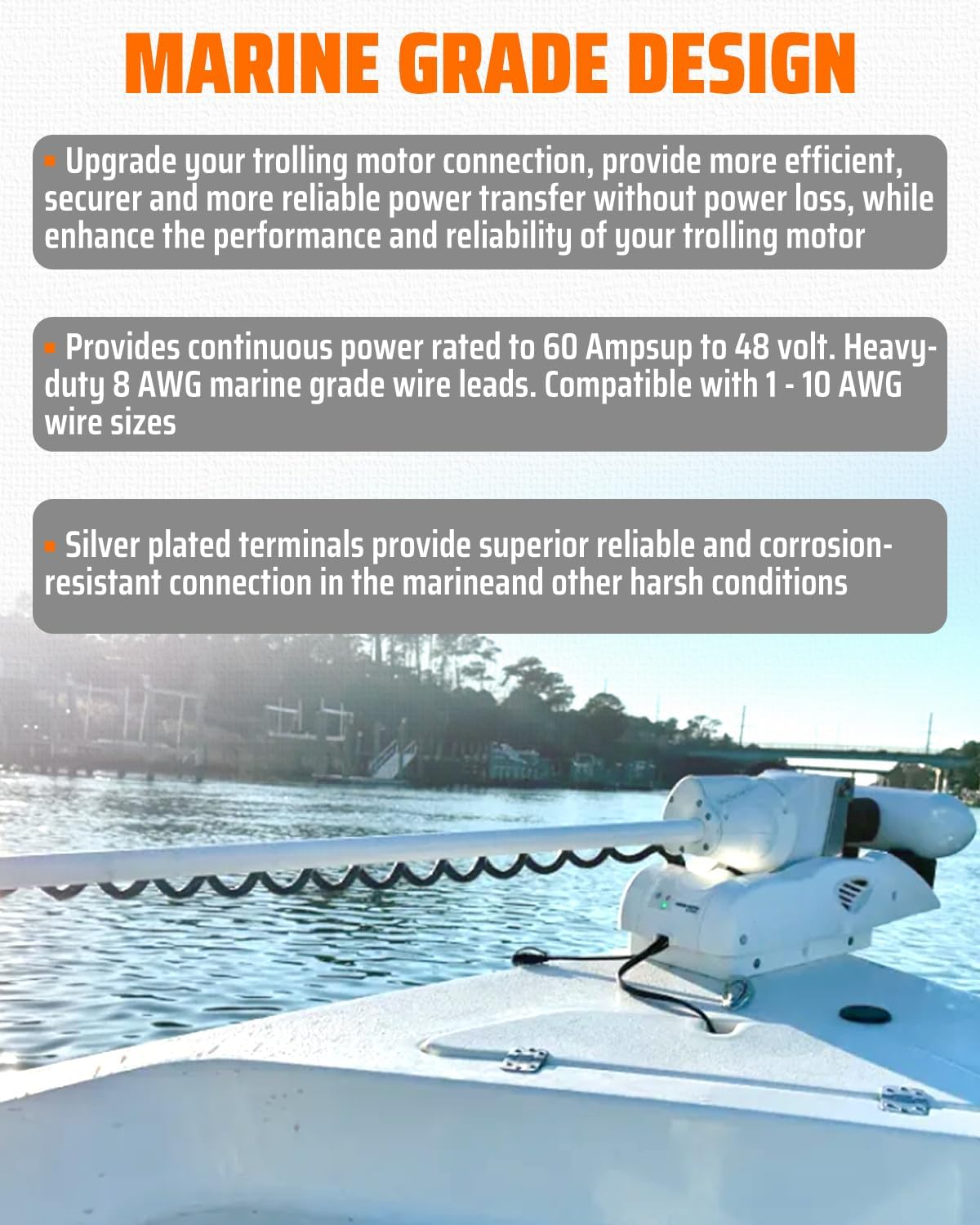 Trolling Motor Plug and Receptacle Fit for Minn Kota 1865120 MKR-28, Waterproof Heavy Duty 8AWG Rated to 60A Fit for Freshwater & Saltwater Marine Boat image number 3