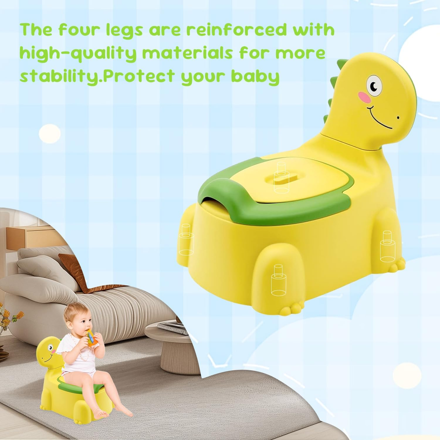 Kids Potty Seat - Dinosaur Potty Training Seat with Lid, Comfortable Toddler Toilet Seat for Boys and Girls Aged 1-6 Years Old(Yellow) image number 6